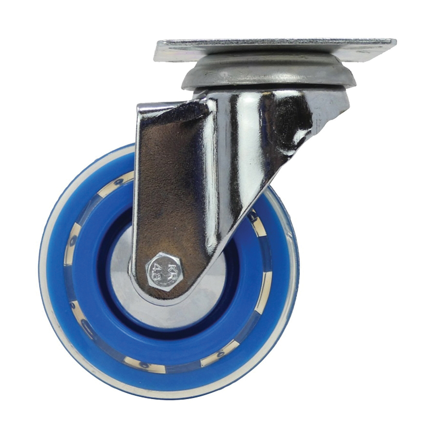6267 Swivel Caster, 3 in Dia Wheel, Polyurethane Wheel, Blue, 132 lb