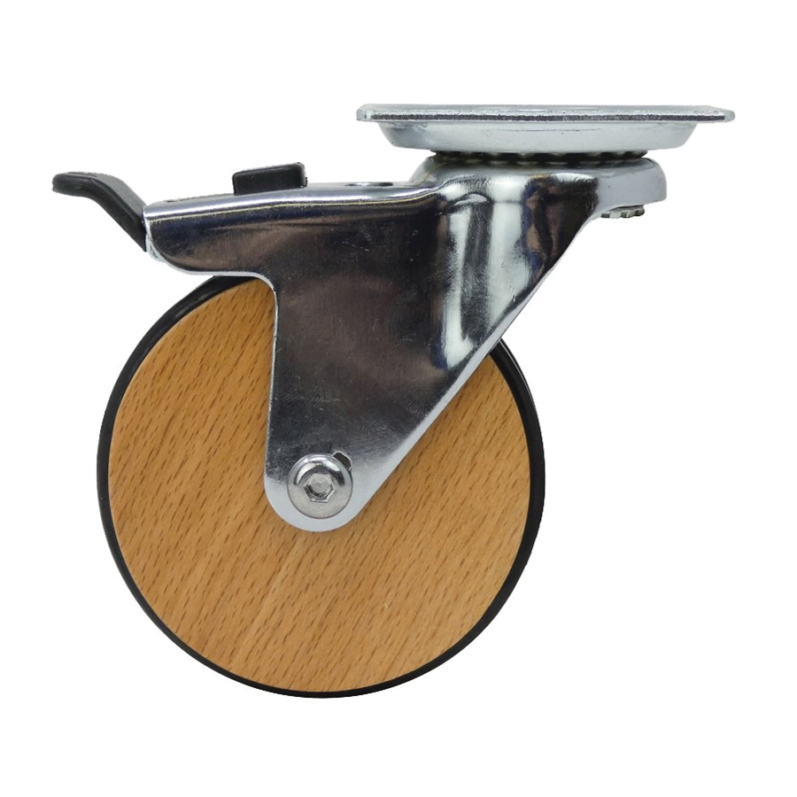 6285 Swivel Caster, 3 in Dia Wheel, Wood Wheel, Brown, 100 lb