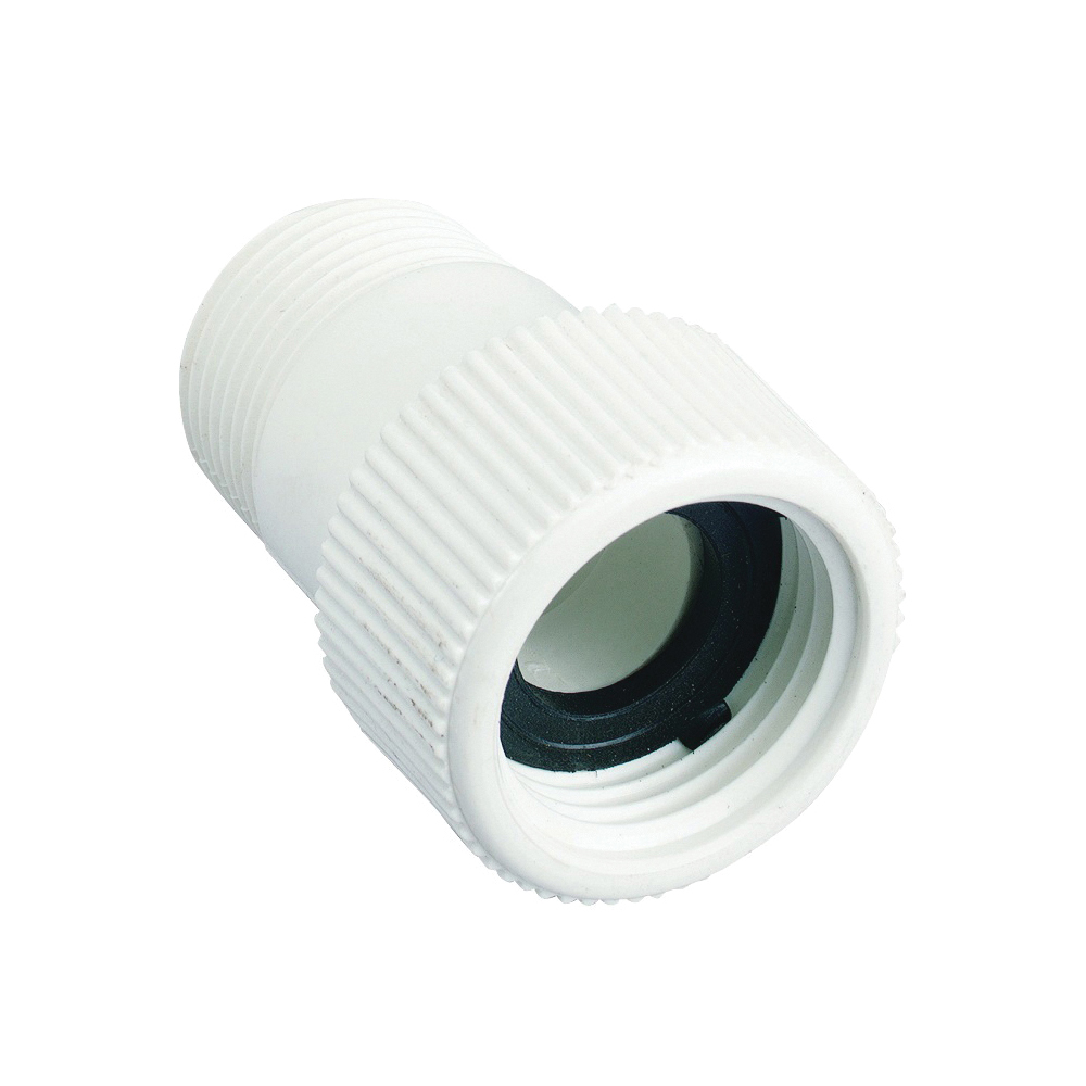 53364 Hose to Pipe Adapter, 3/4 x 3/4 in, MNPT x FHT, Polyvinyl Chloride, White