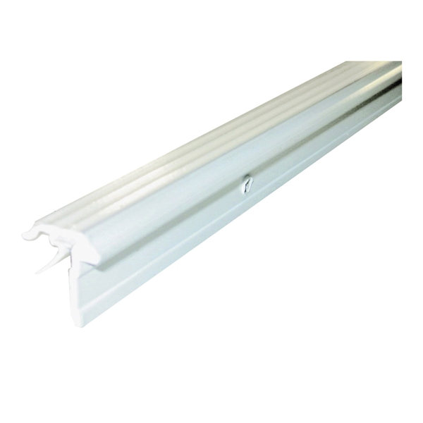 M-D 69962 Astragal Weatherstrip with Vinyl Insert, 3/4 in W, 7/8 in Thick, 84 in L, Aluminum, White