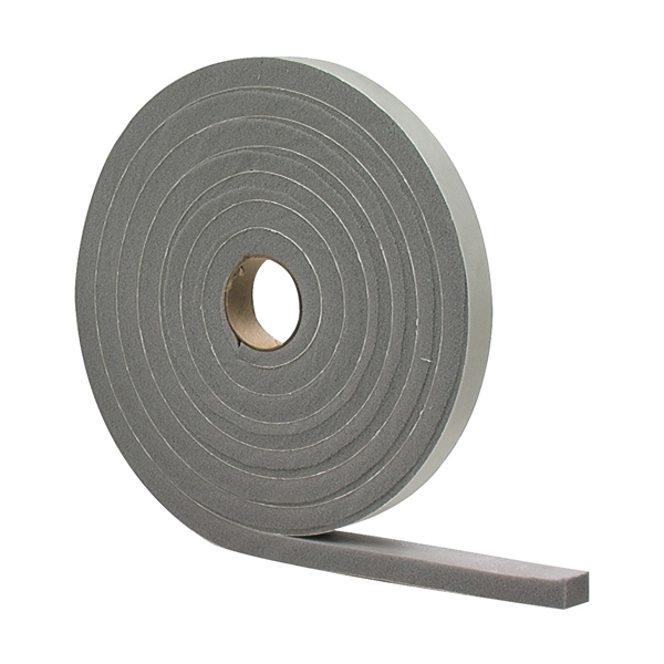 02311 Foam Tape, 3/4 in W, 10 ft L, 1/2 in Thick, PVC, Gray