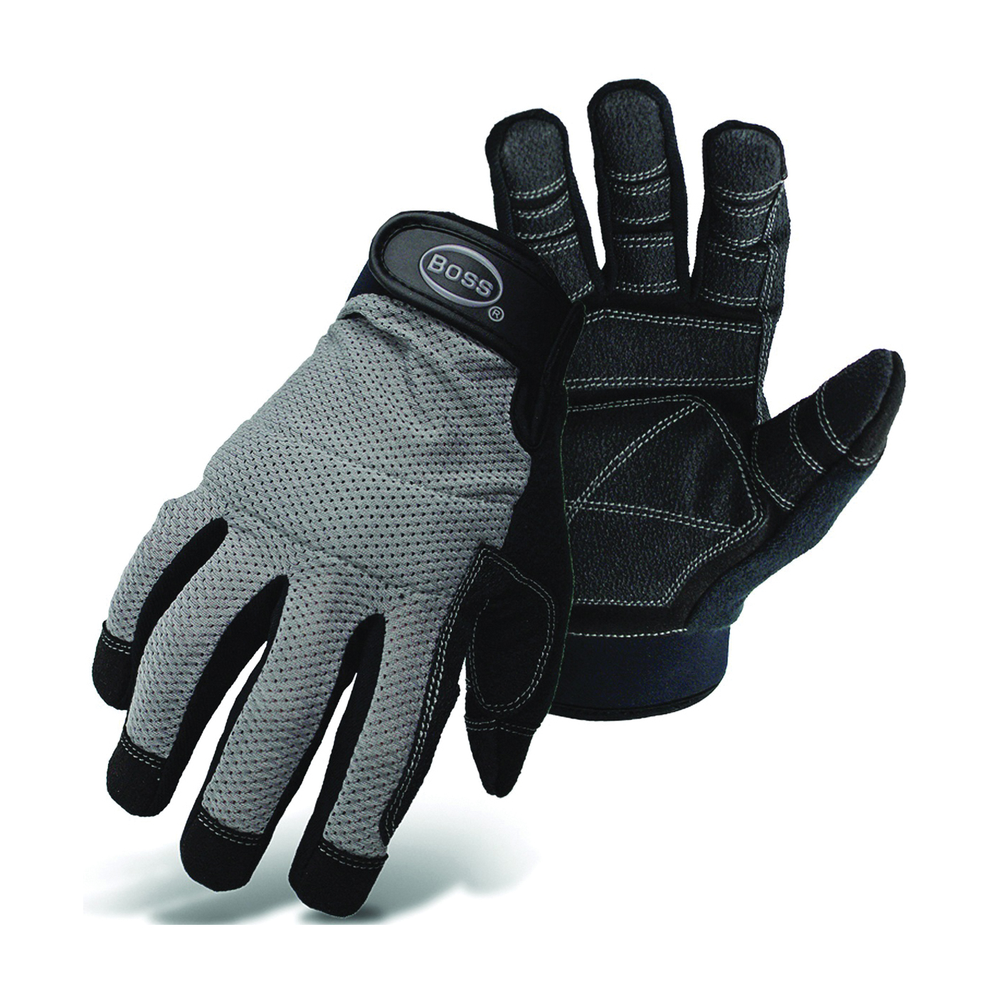 5204X Utility Mechanic Gloves, XL, Wing Thumb, Wrist Strap Cuff, PVC, Black/Gray