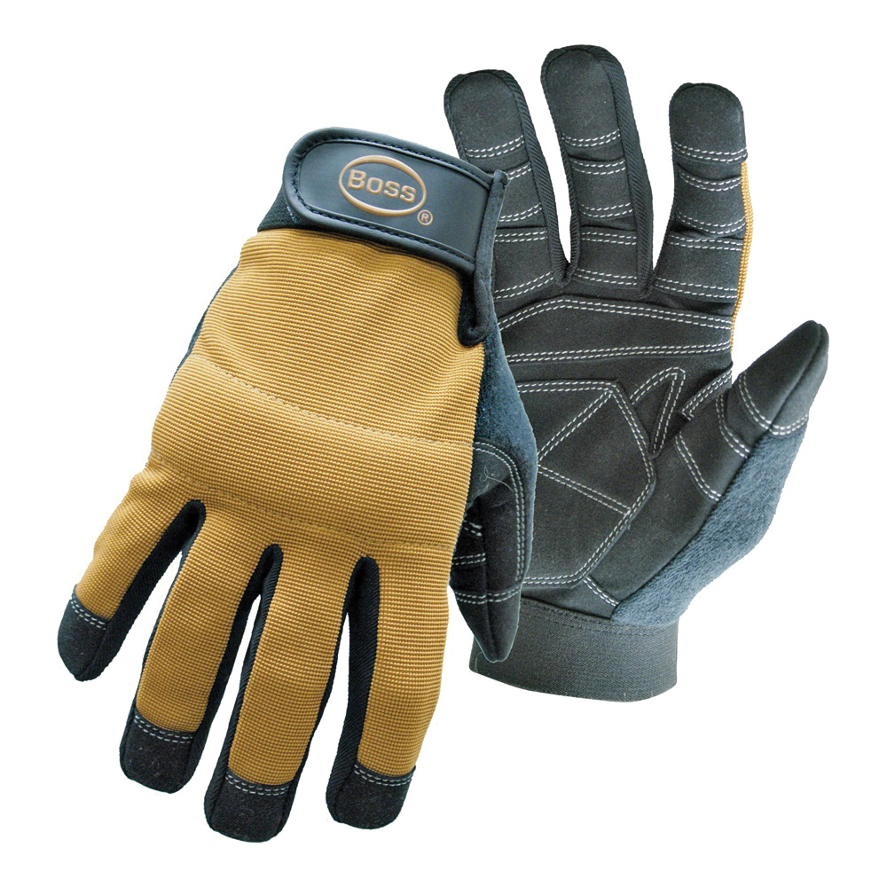 5206M Utility Mechanic Gloves, M, Sweat Wipe Thumb, Hook-and-Loop Cuff, Poly/Spandex/Synthetic Leather