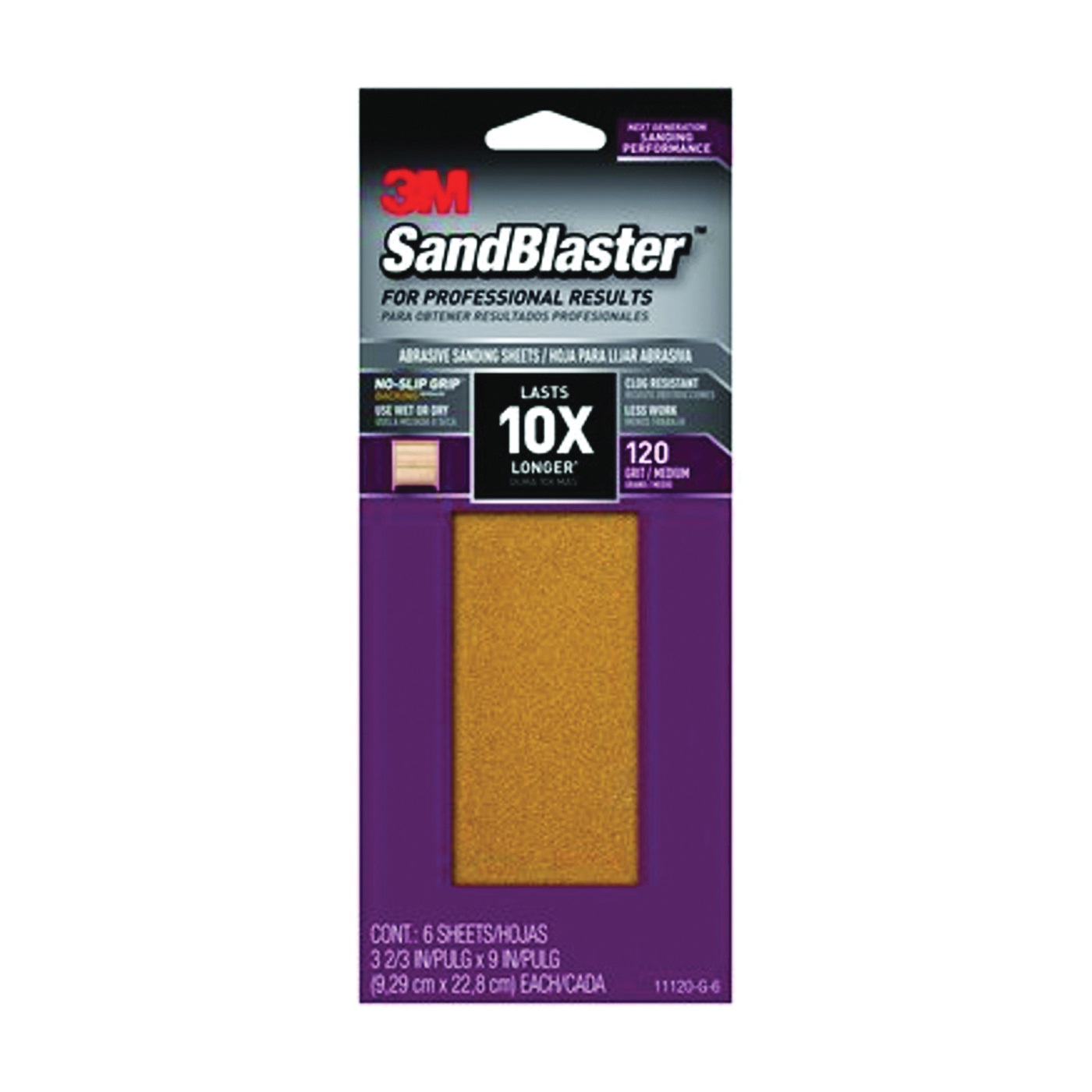 SandBlaster Series 11120-G-6 Sandpaper, 9 in L, 3-2/3 in W, 120 Grit, Medium, Aluminum Oxide Abrasive