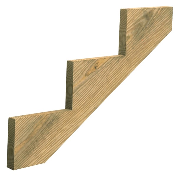 279712 Stair Stringer, 35.64 in L, 11-1/4 in W, 3-Step, Wood, Yellow, Treated