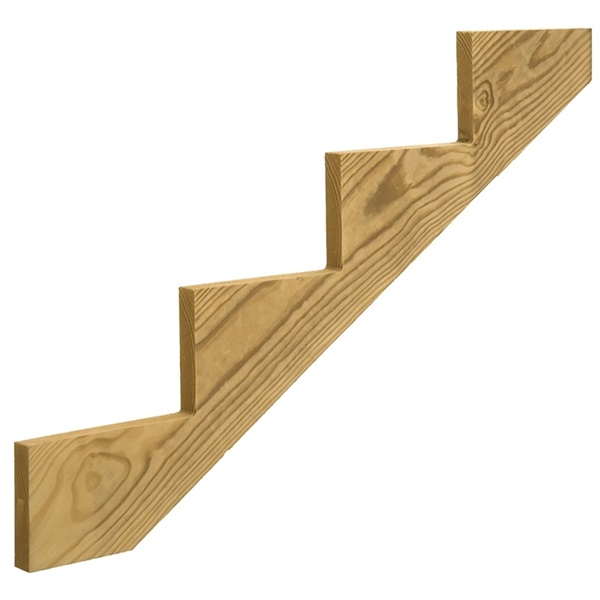 279713 Stair Stringer, 47.71 in L, 11-1/4 in W, 4-Step, Wood, Yellow, Treated