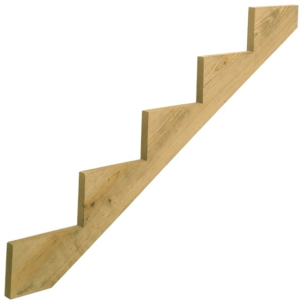 279714 Stair Stringer, 59.77 in L, 11-1/4 in W, 5-Step, Wood, Yellow, Treated