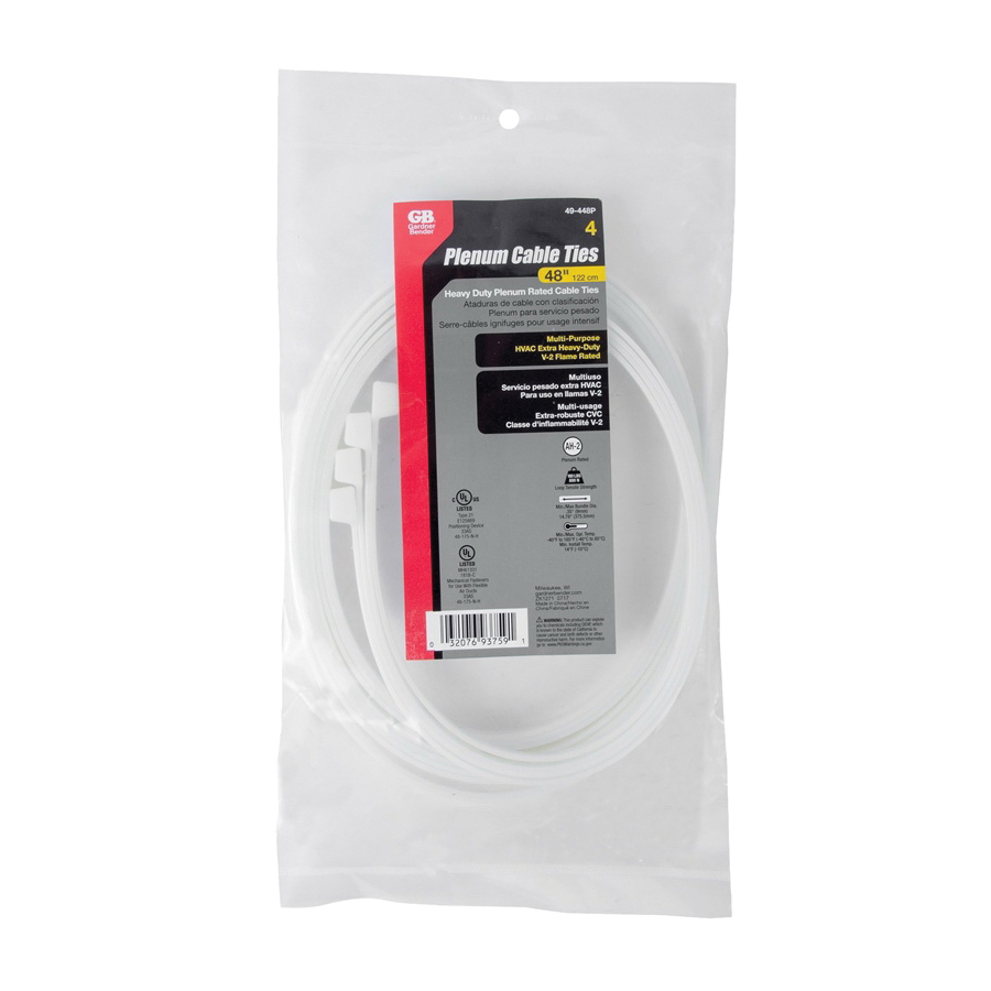 Gardner Bender 49-448P Cable Tie, Plenum, Natural, 48 in L, 4/PK