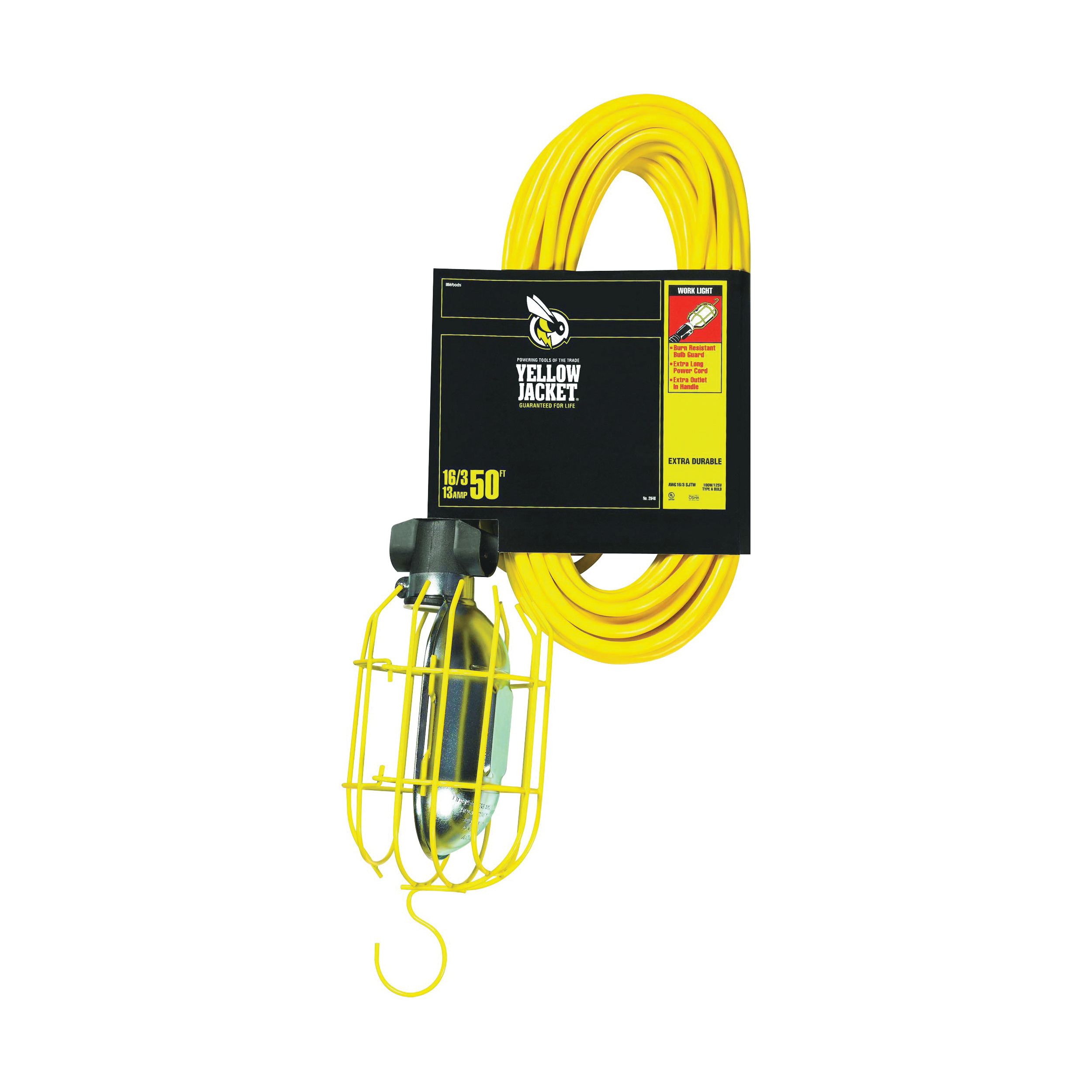2948 Work Light with Outlet and Metal Guard, 13 A, 120 V, Yellow