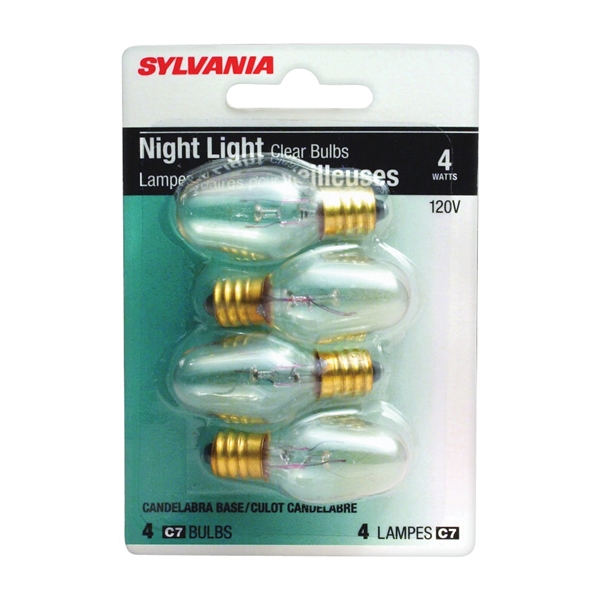 Sylvania 13549 Incandescent Lamp, 4 W, Candelabra E12 Lamp Base, 2850 K Color Temp, 3000 hr Average Life - 2