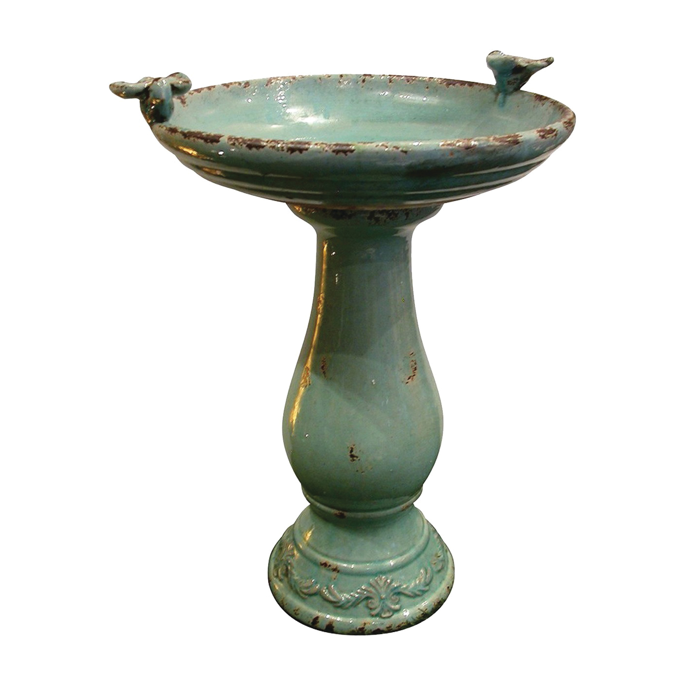 TLR102TUR Antique Ceramic Bird Bath, 1-Tier, Ceramic, Turquoise, Antique