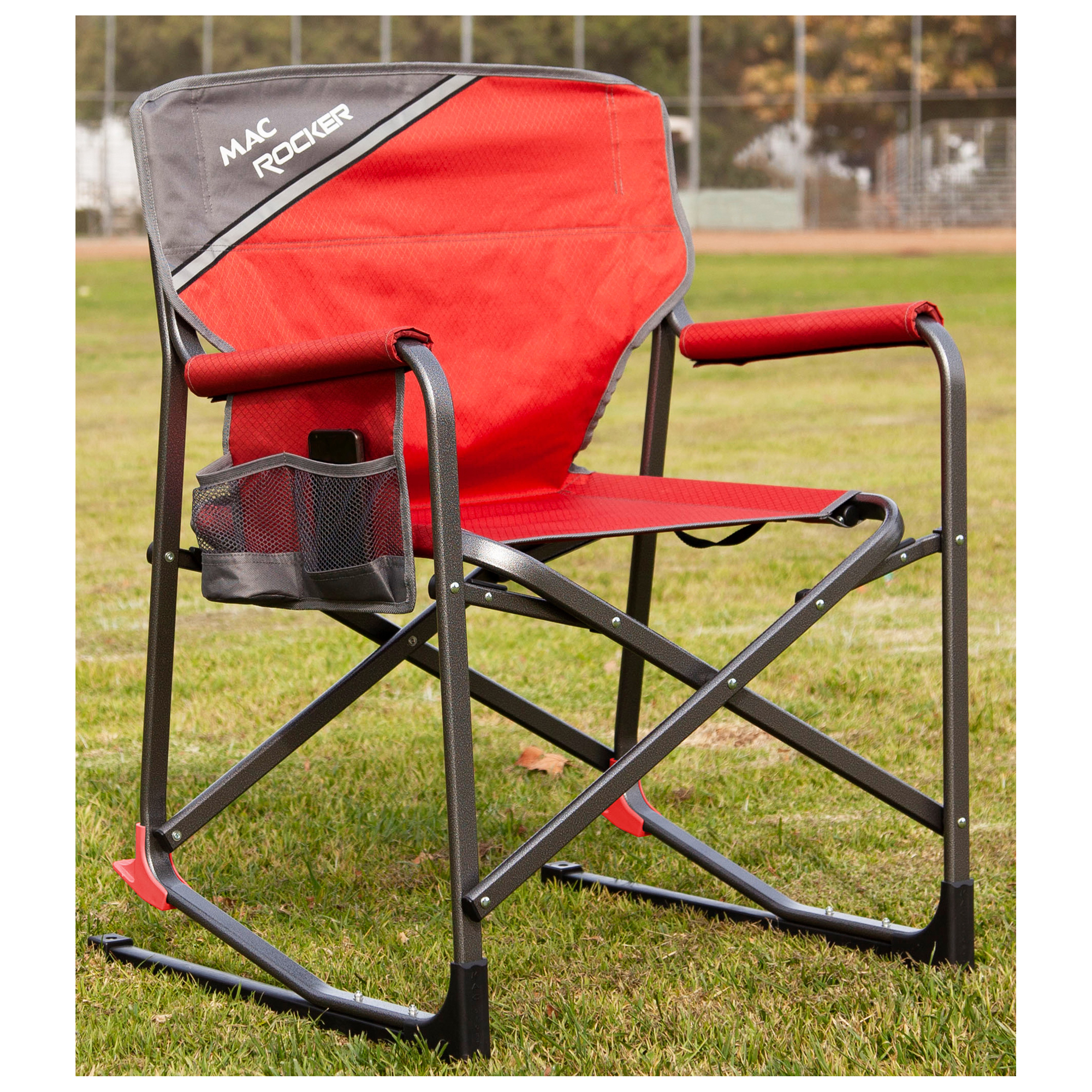 C2161A-103 Director Rocker Chair, 24 in OAW, 23.8 in OAD, 34-1/2 in OAH, Aluminum/Polyester, Red