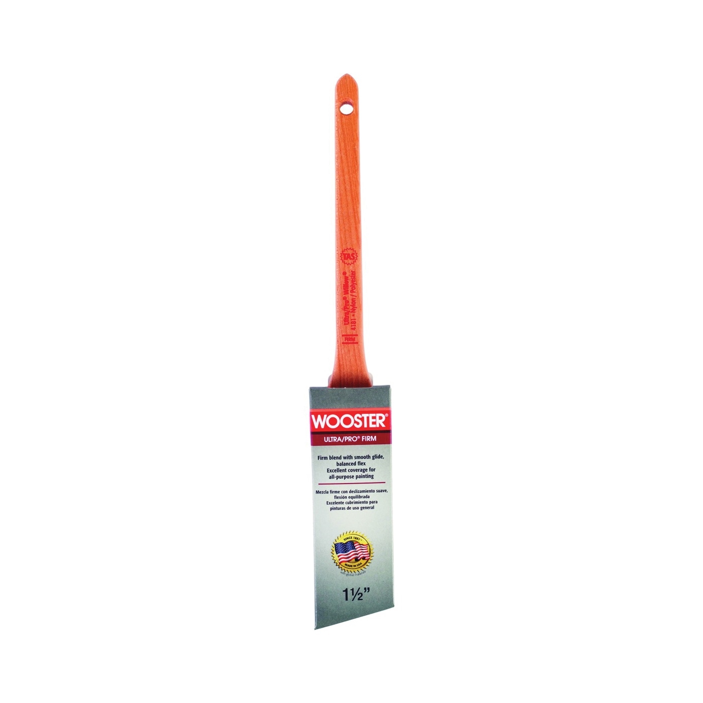 Wooster 4181-1 1/2 Paint Brush, 1-1/2 in W, 2-3/16 in L Bristle, Nylon/Polyester Bristle, Sash Handle