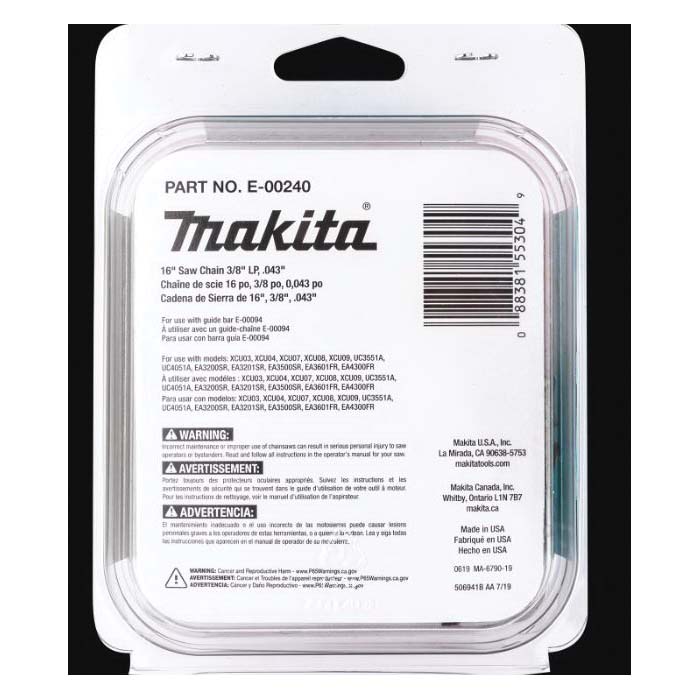 Makita E-00240 Chainsaw Chain, 90PX Chain, 0.043 in Gauge, 3/8 in TPI/Pitch, 56-Link - 3