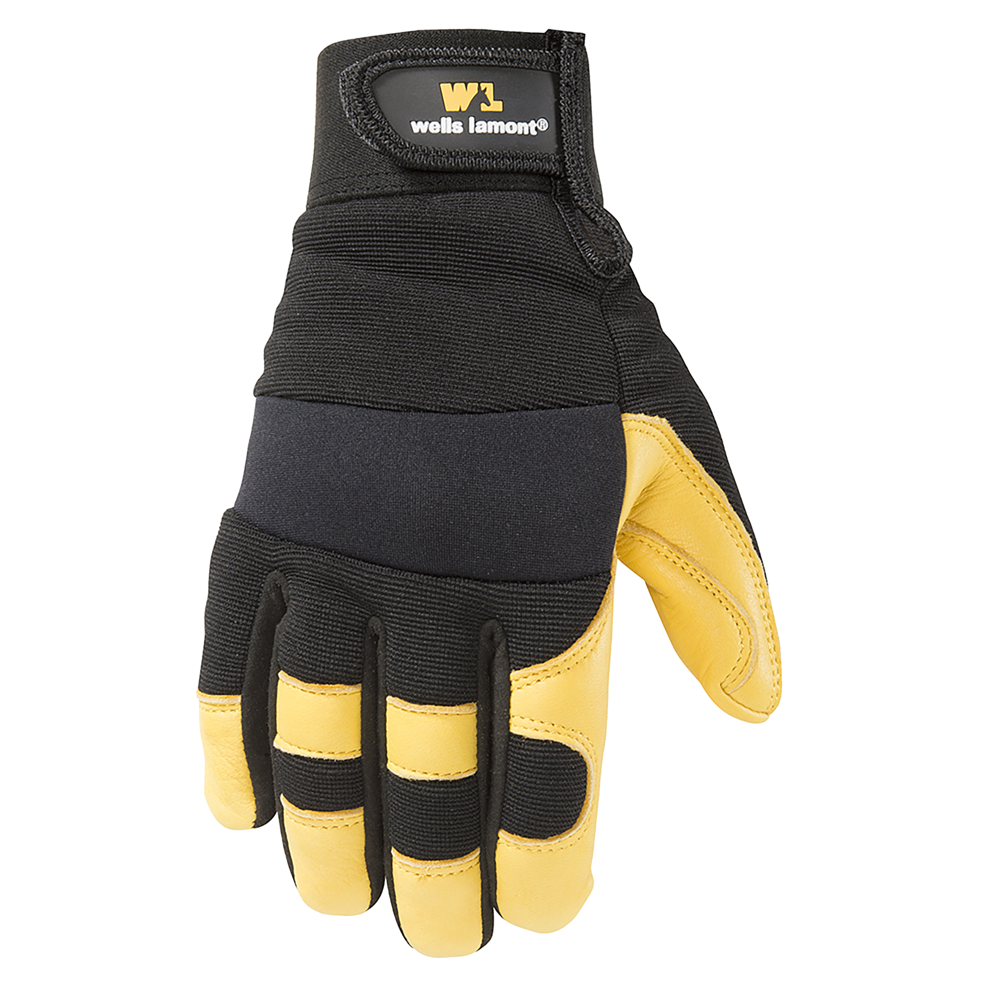 3210-XL Adjustable Work Gloves, Men's, XL, Spandex Back, Black/Gold/Yellow