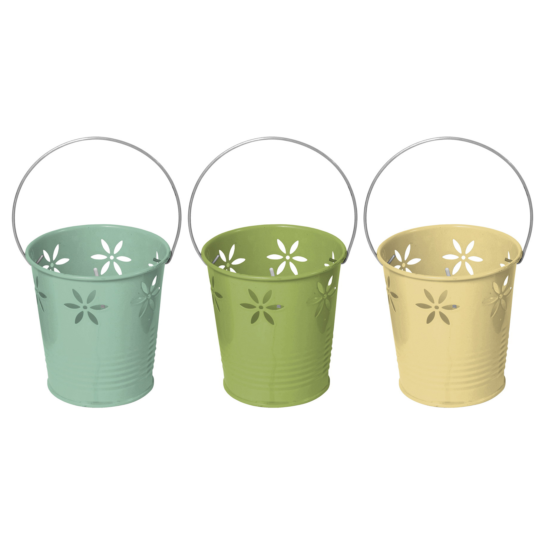 Y1279 Flower Bucket Citronella Candle, Cylinder, Assorted, 18 to 20 hr Burn Time Metal Bucket
