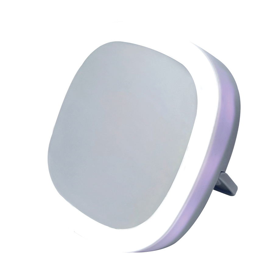 PowerZone MK-8403 LED Portable Make Up Mirror, Square, 3-1/4 in W, 3-1/4 in H, Plastic Frame, White Frame