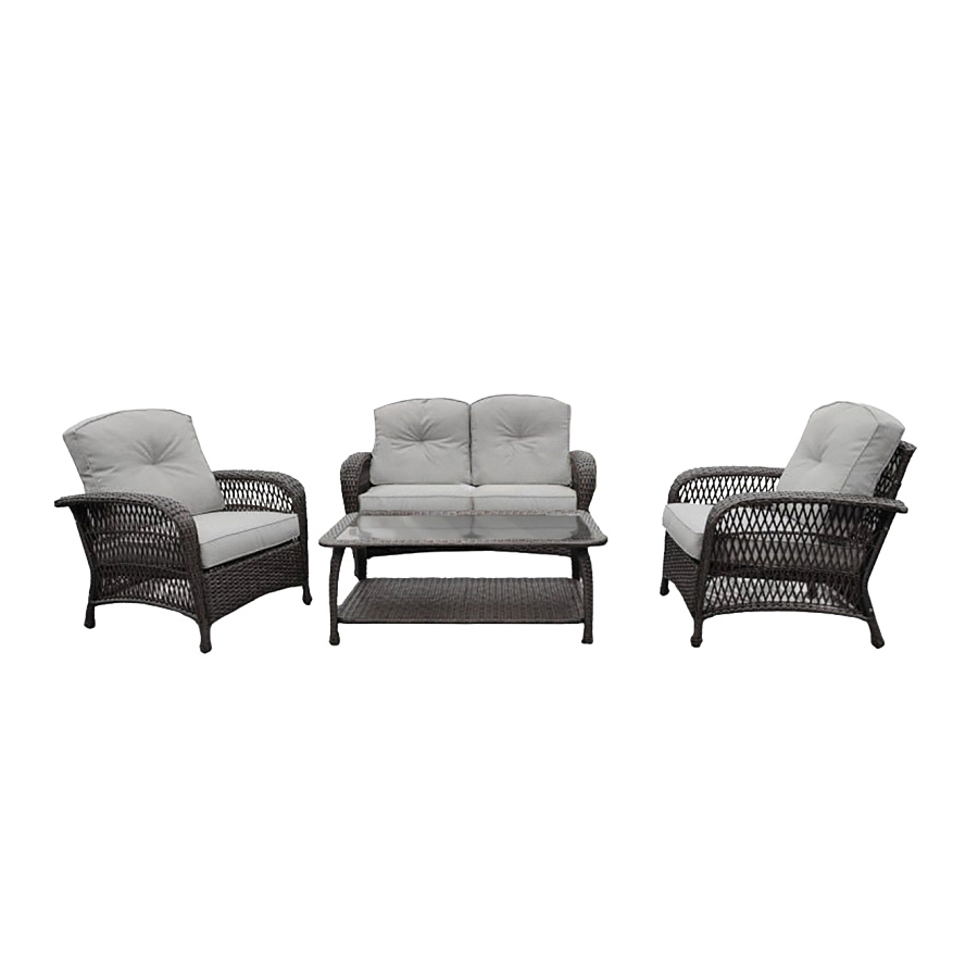 171101 Bellevue Seating Set, Glass/Olefin/Steel/Wicker, Gray, 4-Piece