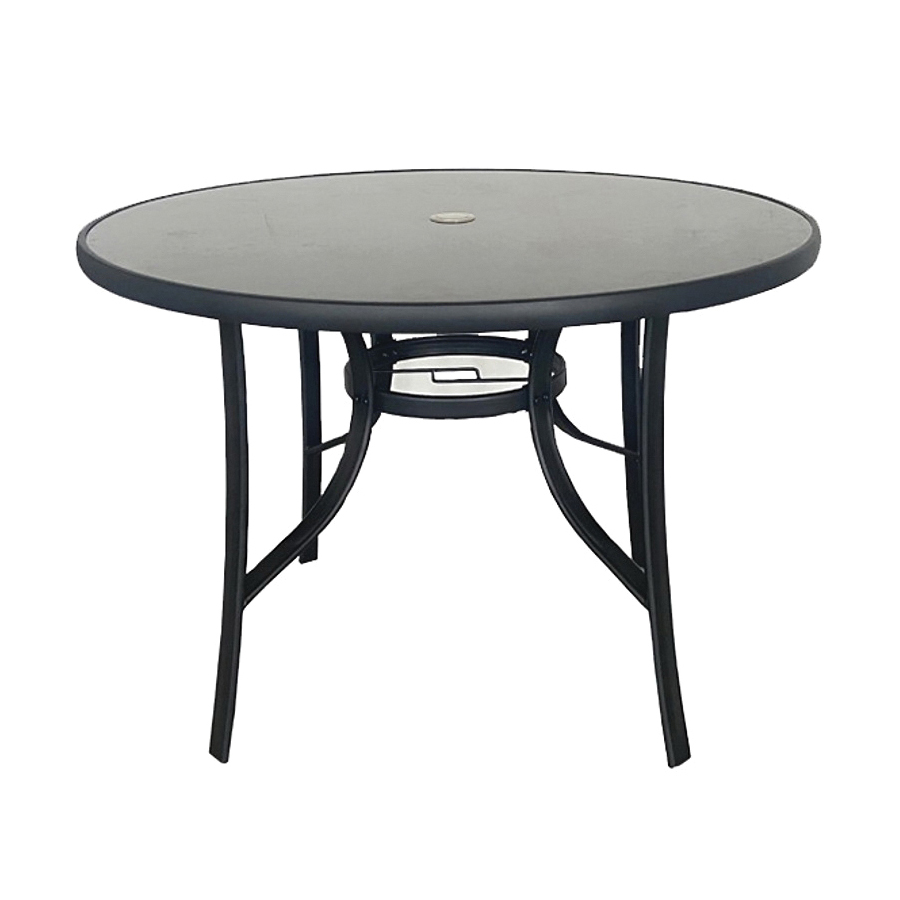 Table, Round, Steel, with Black Glass, 40 in