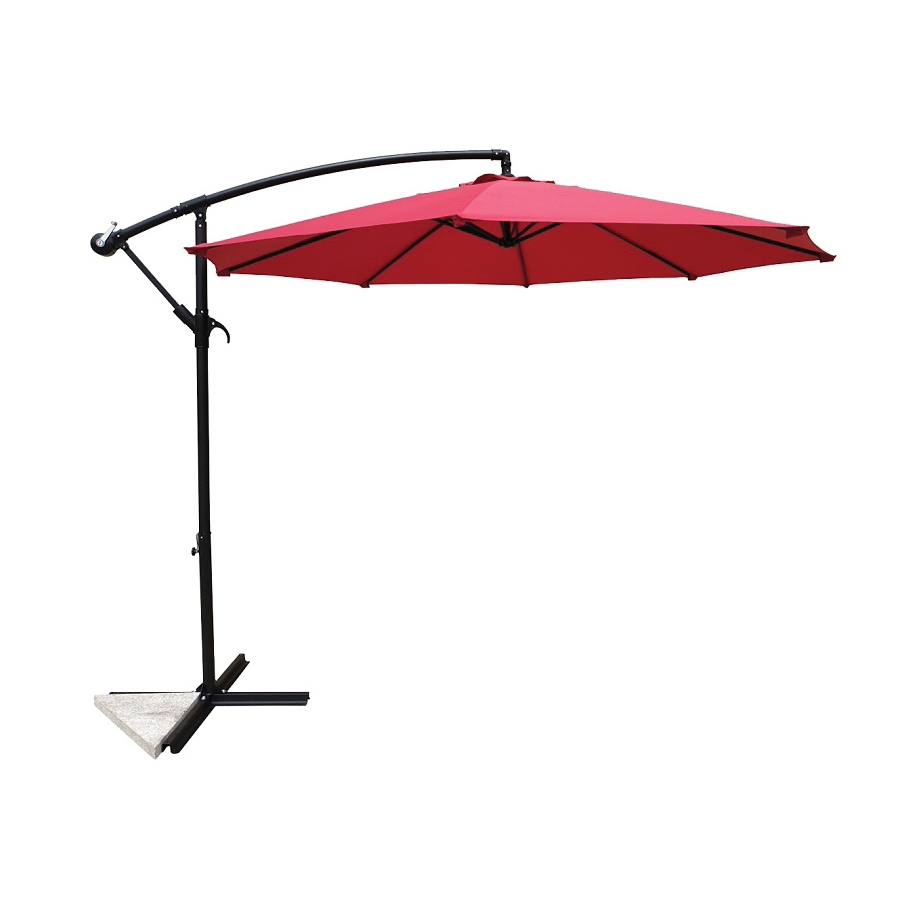 UMSC10BKOBD-03 Umbrella and Stand, 98.4 in OAH, 10 ft W Canopy, 10 ft L Canopy, Round Canopy, Red Fabric