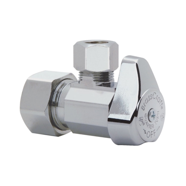 G2CR19X CD Stop Valve, 1/2 x 3/8 in Connection, Compression, 125 psi Pressure, Brass Body