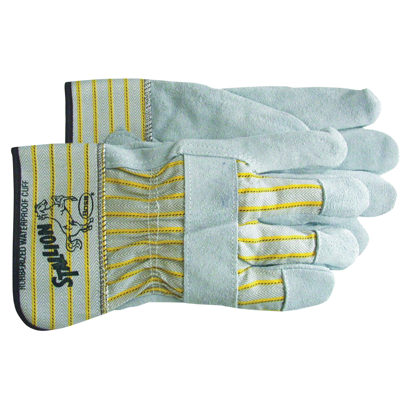 STALLION 1290J Driver Gloves, Men's, Jumbo, Straight Thumb, Rubberized Safety Cuff, Gray/Yellow