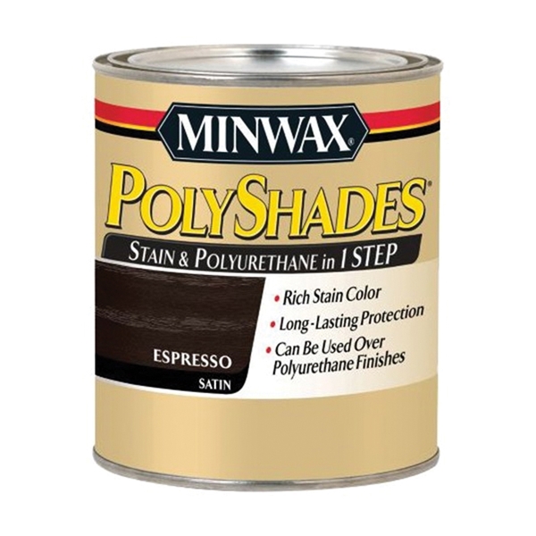 PolyShades 213974444 Waterbased Polyurethane Stain, Satin, Liquid, Espresso, 0.5 pt