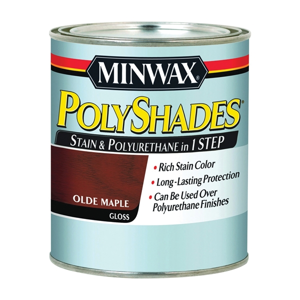 Minwax PolyShades 214304444 Wood Stain and Polyurethane, Gloss, Olde Maple, Liquid, 0.5 pt, Can - 1