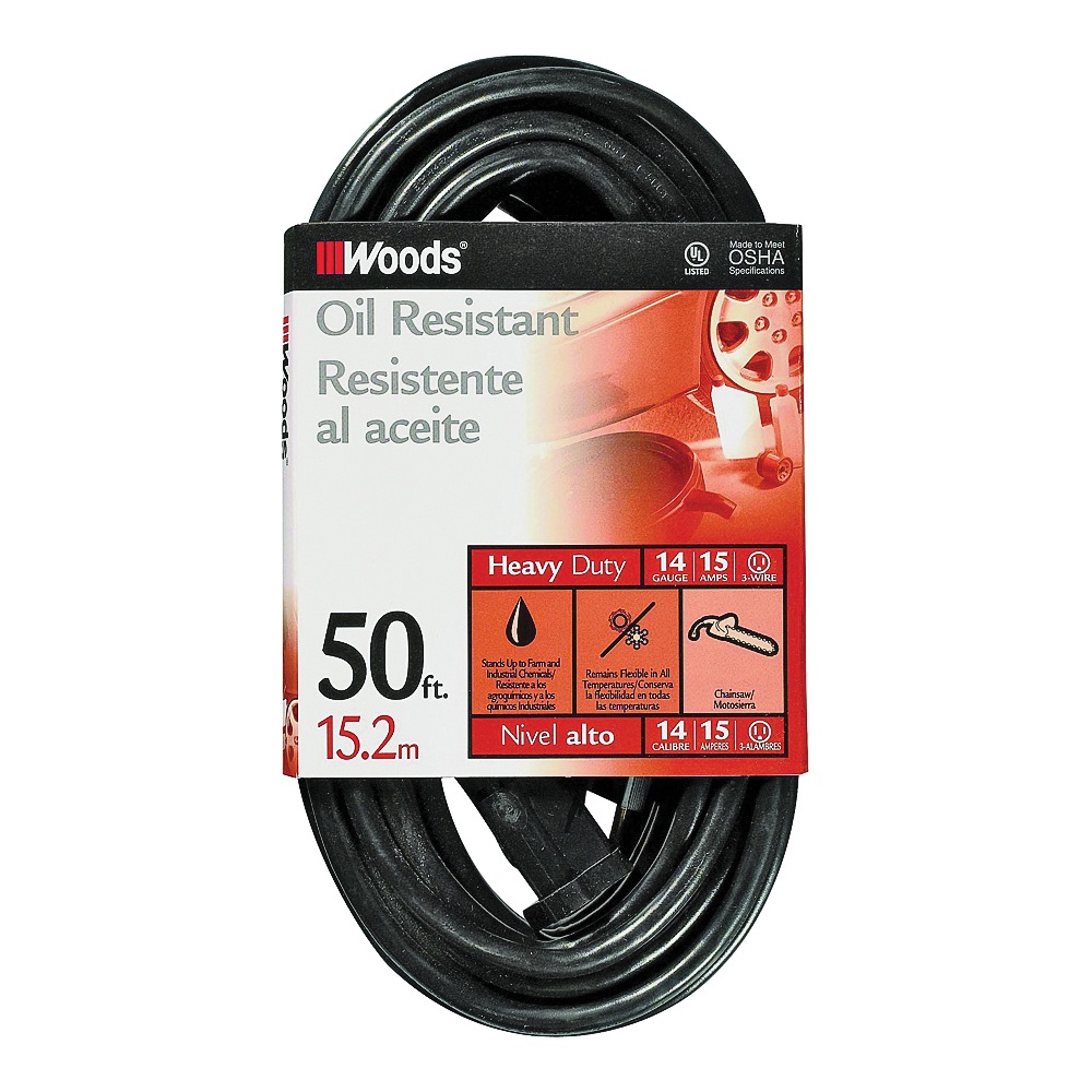 982452 Extension Cord, 14 AWG Cable, 50 ft L, 15 A, 125 V, Black