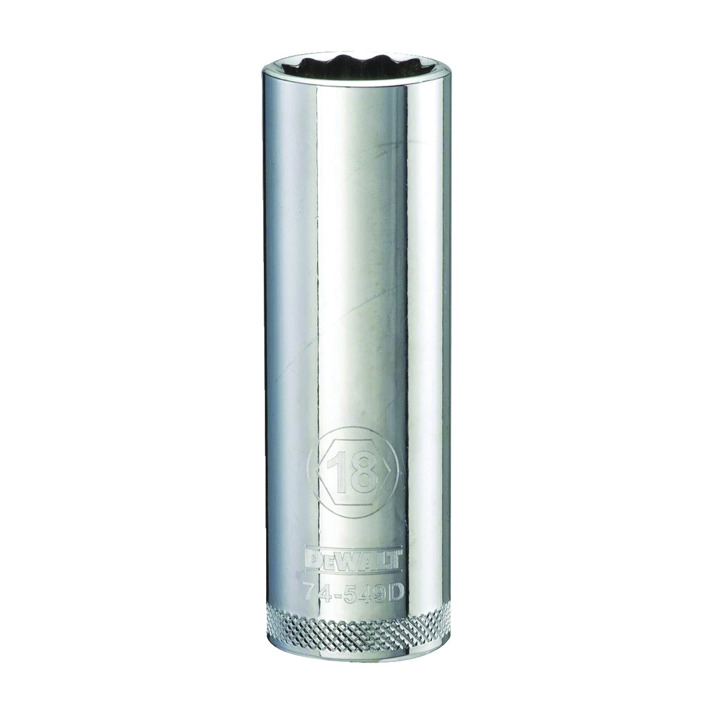 DWMT74549OSP Drive Socket, 18 mm Socket, 1/2 in Drive, 12-Point, Vanadium Steel, Polished Chrome