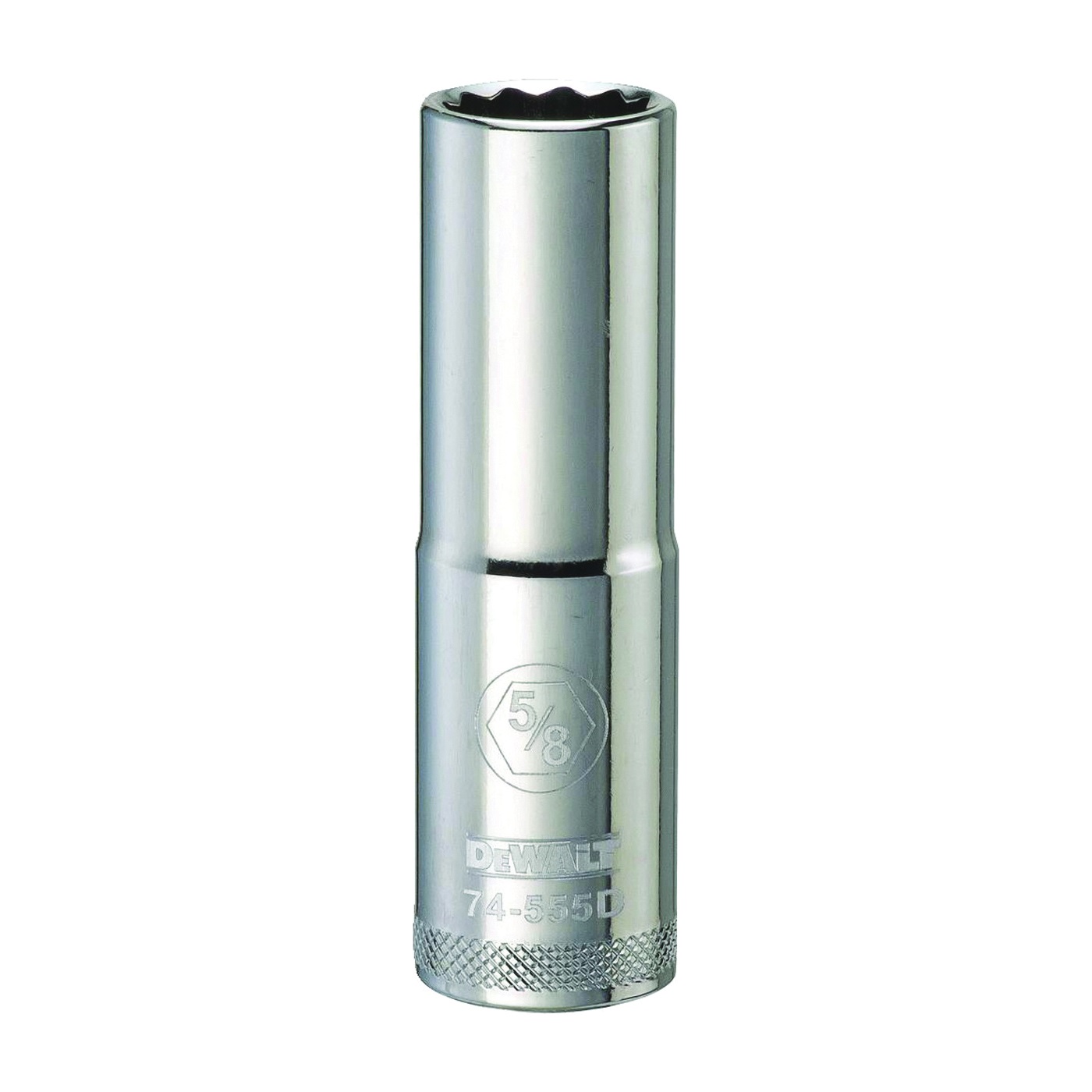 DWMT74555OSP Drive Socket, 5/8 in Socket, 1/2 in Drive, 12-Point, Vanadium Steel, Polished Chrome