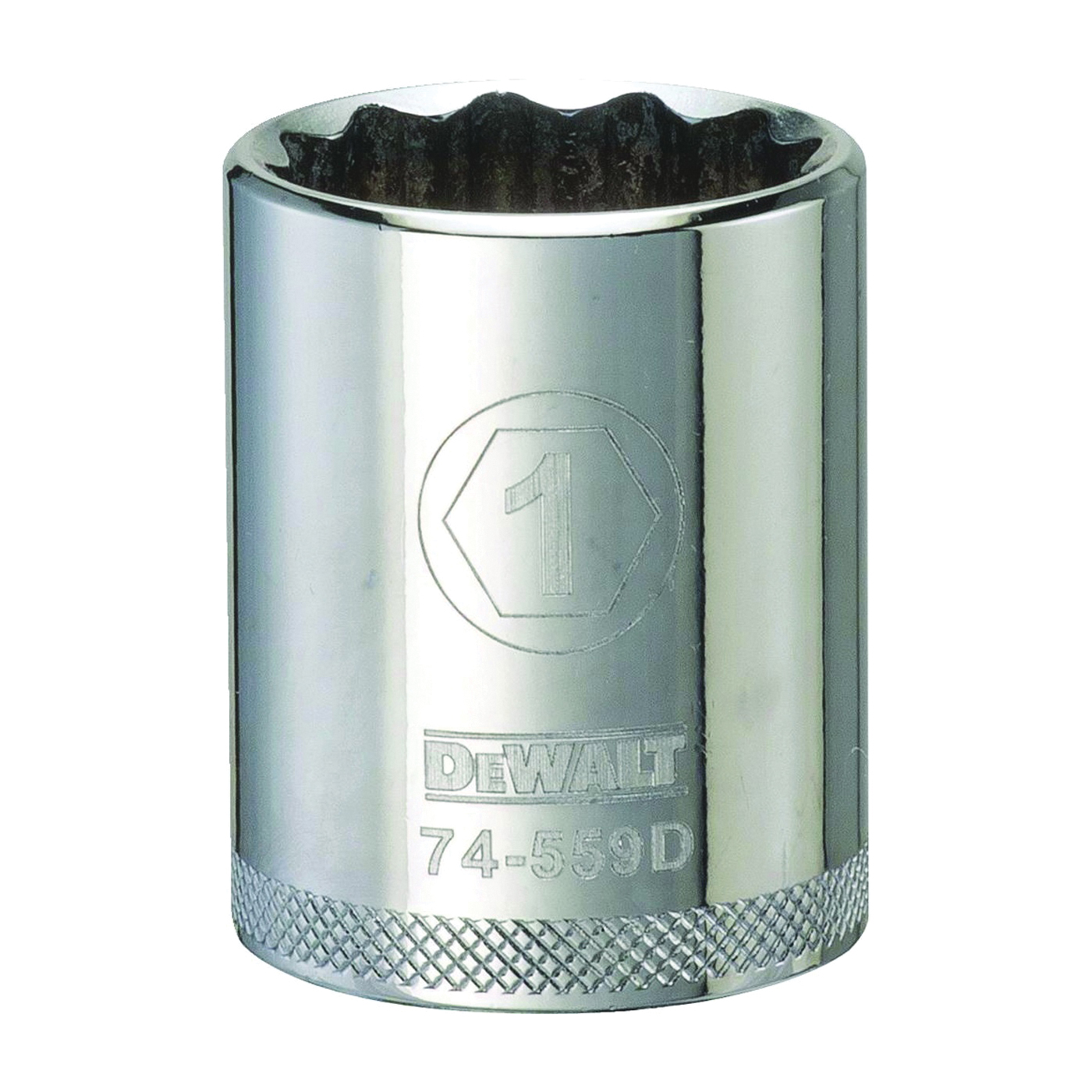 DWMT74559OSP Drive Socket, 1 in Socket, 1-5/8 in OAL, 1/2 in Drive, 12-Point, Vanadium Steel, Polished Chrome