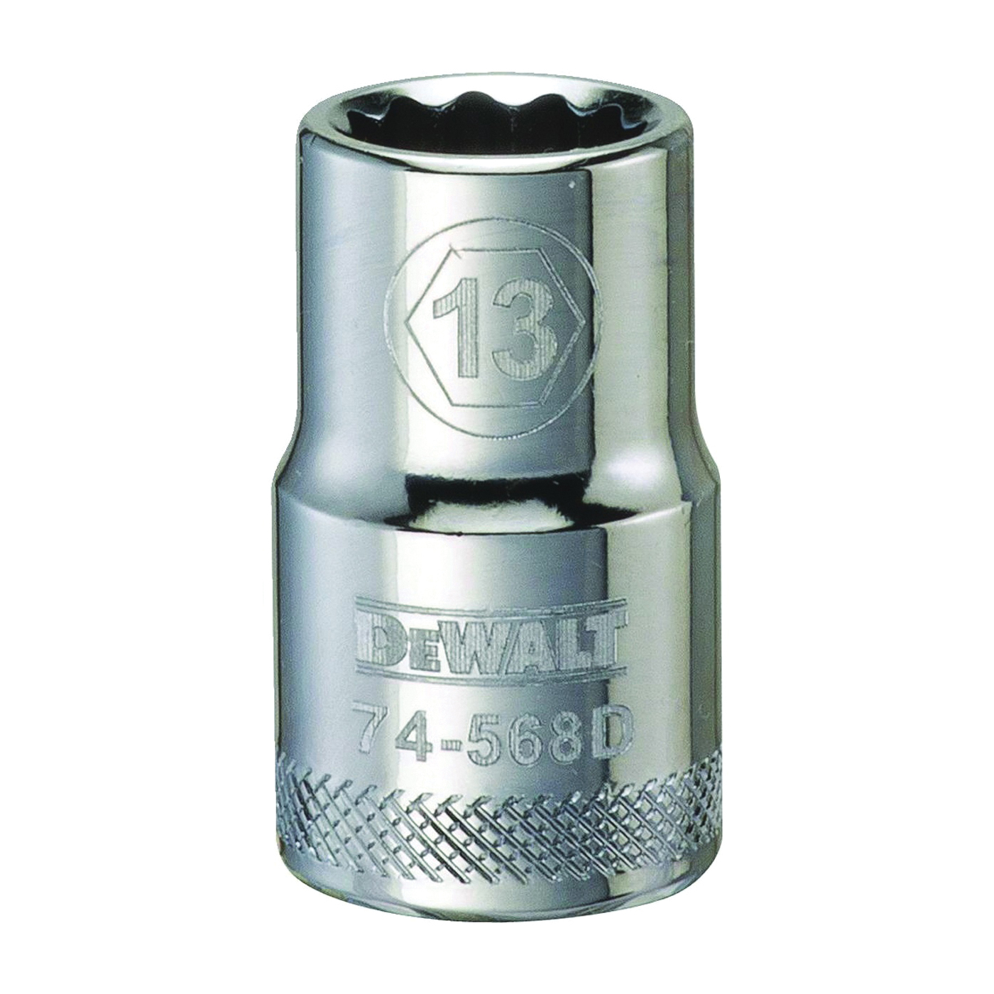 DWMT74568OSP Drive Socket, 13 mm Socket, 1-1/2 in OAL, 1/2 in Drive, 12 -Point, Vanadium Steel, Polished Chrome