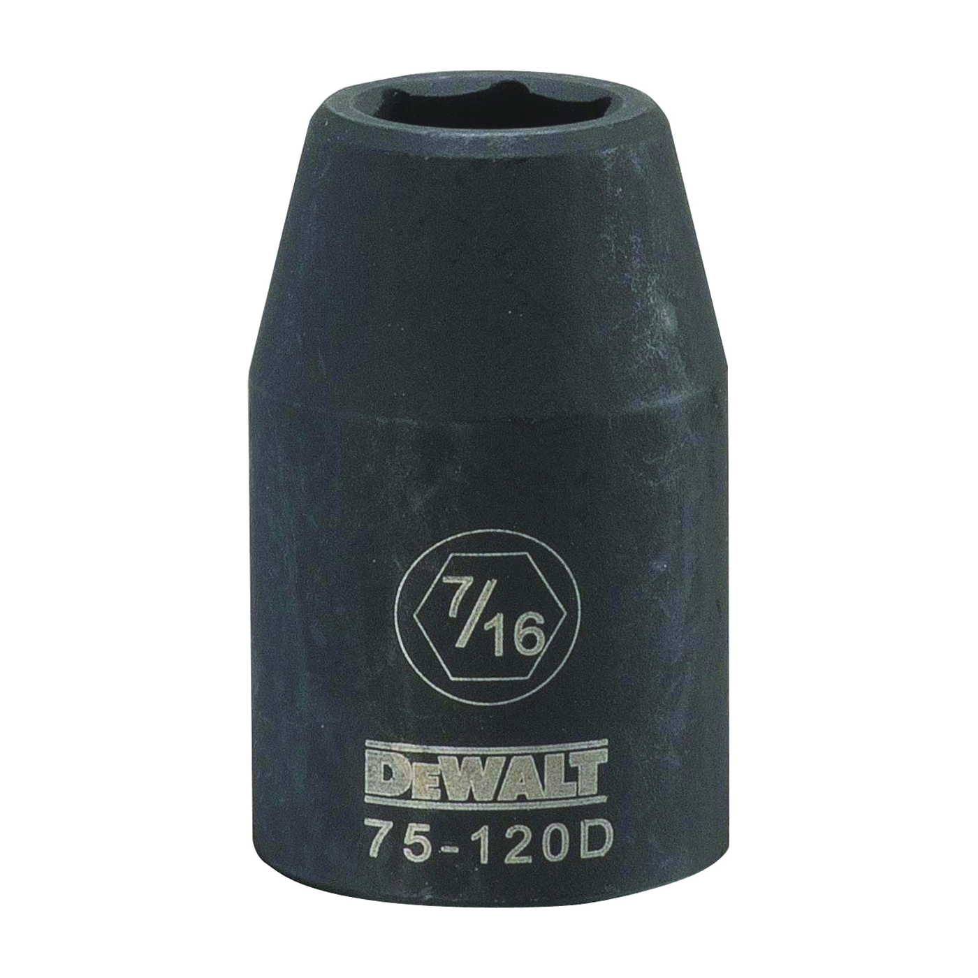 DWMT75120OSP Deep Impact Socket, 7/16 in Socket, 1/2 in Drive, 6-Point, Steel, Black Oxide