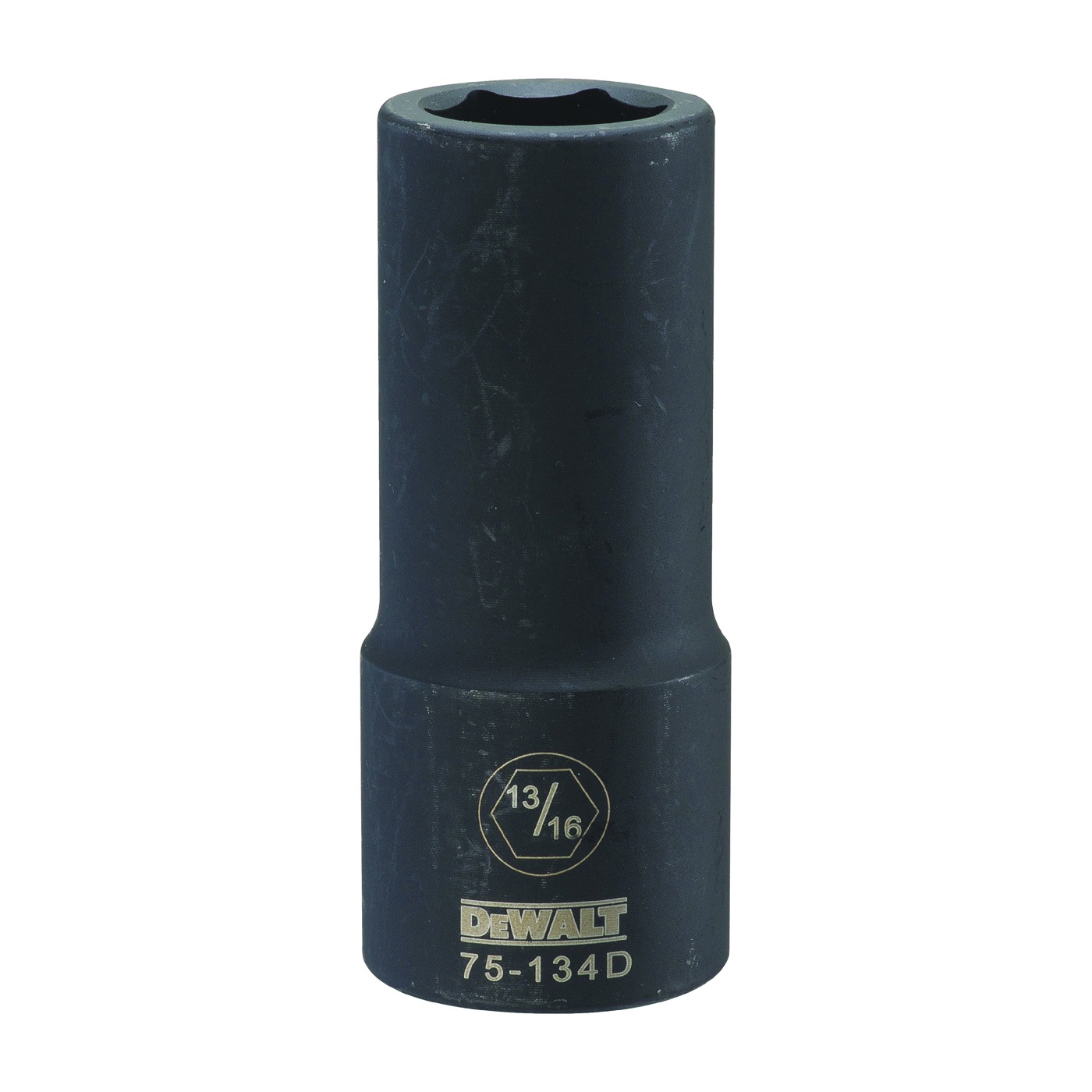 DWMT75134OSP Impact Socket, 13/16 in Socket, 1-1/32 in D Socket, 3/4 in Drive, 6 -Point, CR-440 Steel