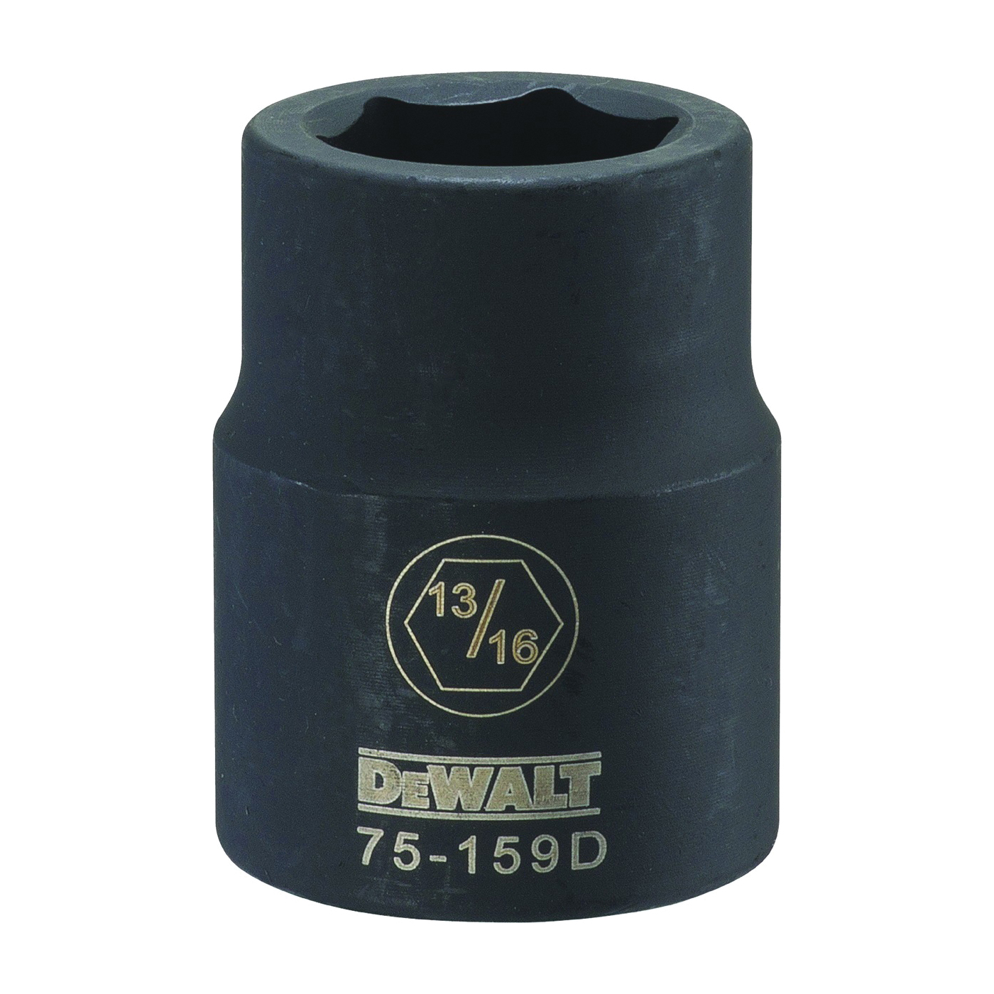DWMT75159OSP Impact Socket, 13/16 in Socket, 23/32 in D Socket, 3/4 in Drive, 6-Point, CR-440 Steel, Black Oxide