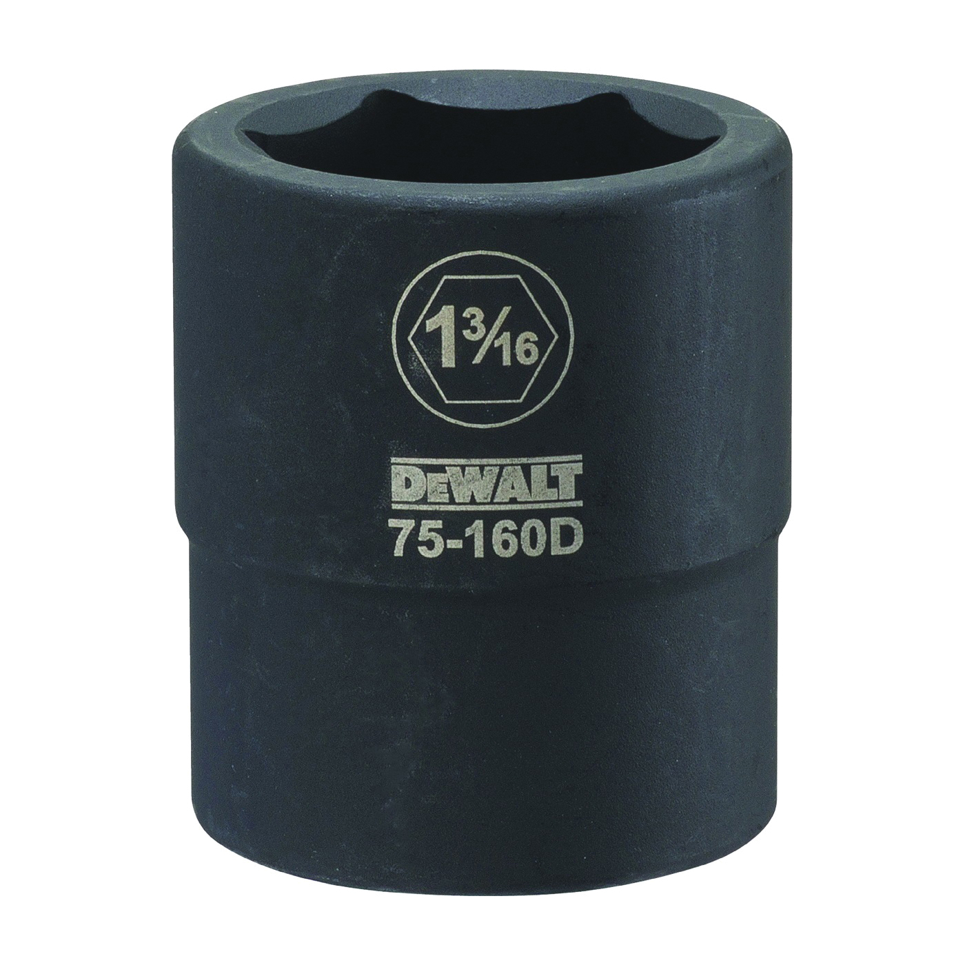 DWMT75160OSP Impact Socket, 1-3/16 in Socket, 3/4 in D Socket, 3/4 in Drive, 6 -Point, CR-440 Steel, Black Oxide