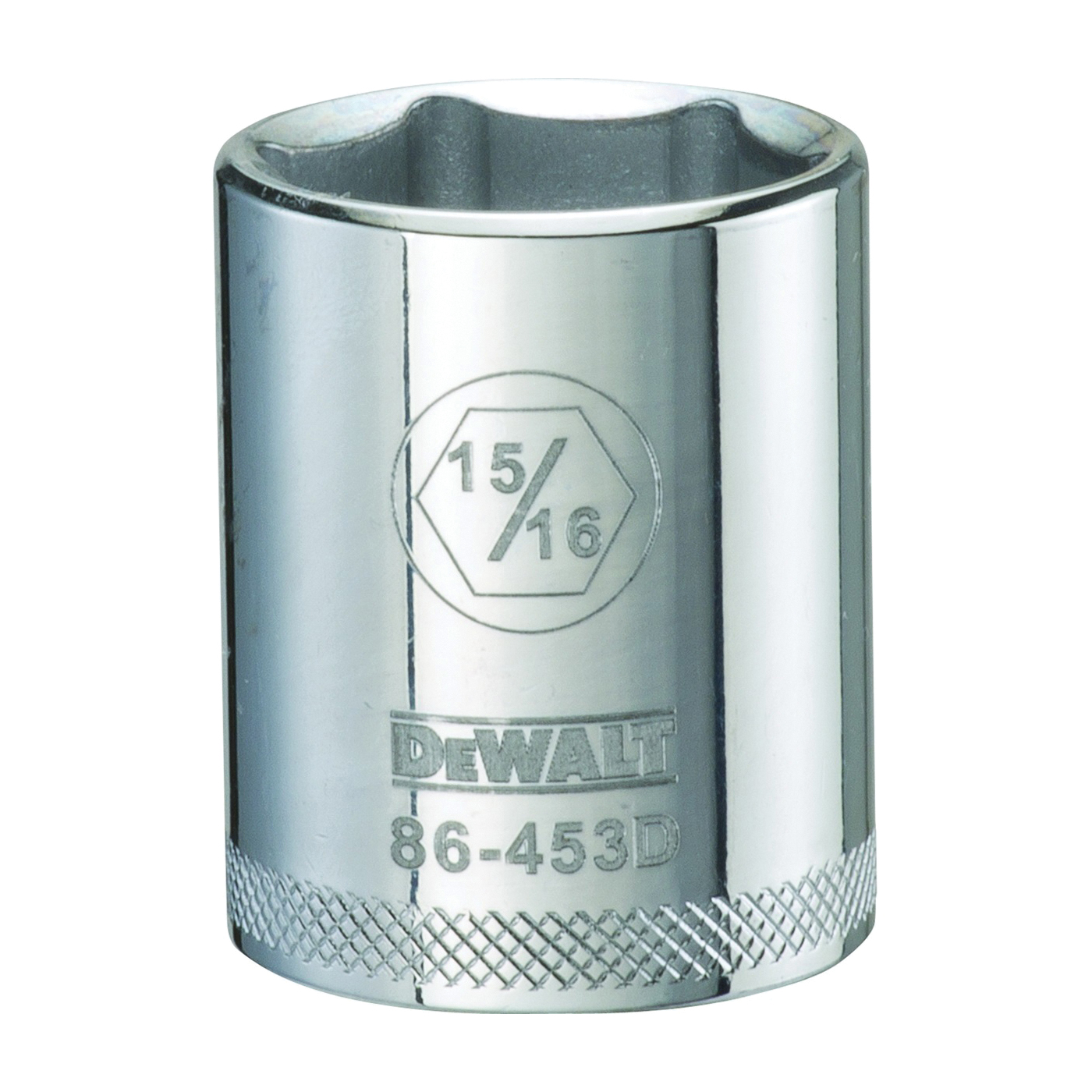 DWMT86453OSP Drive Socket, 15/16 in Socket, 1/2 in Drive, 6-Point, Steel, Polished Chrome Vanadium