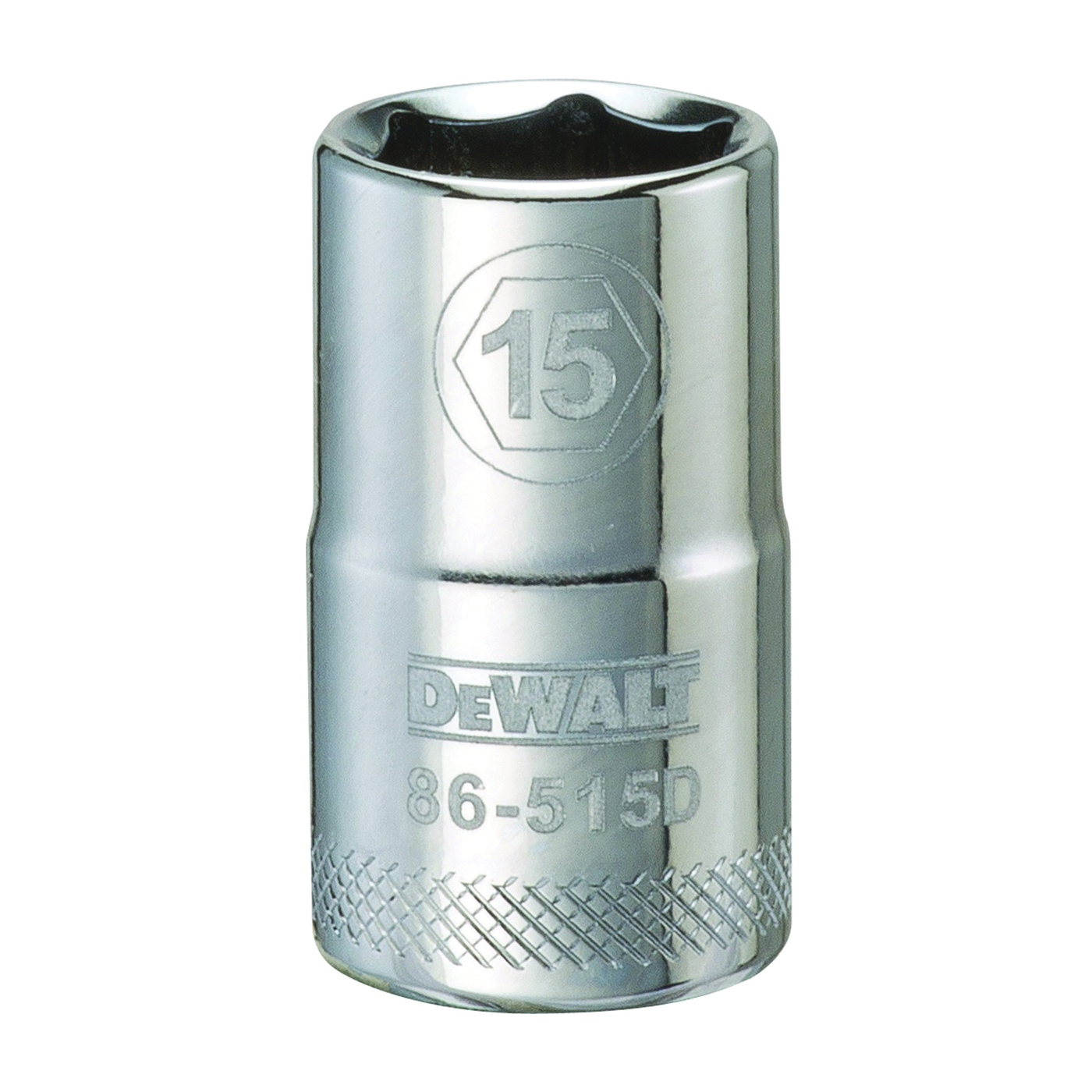 DWMT86515OSP Drive Socket, 15 mm Socket, 1-1/2 in OAL, 1/2 in Drive, 6 -Point, Vanadium Steel, Polished Chrome