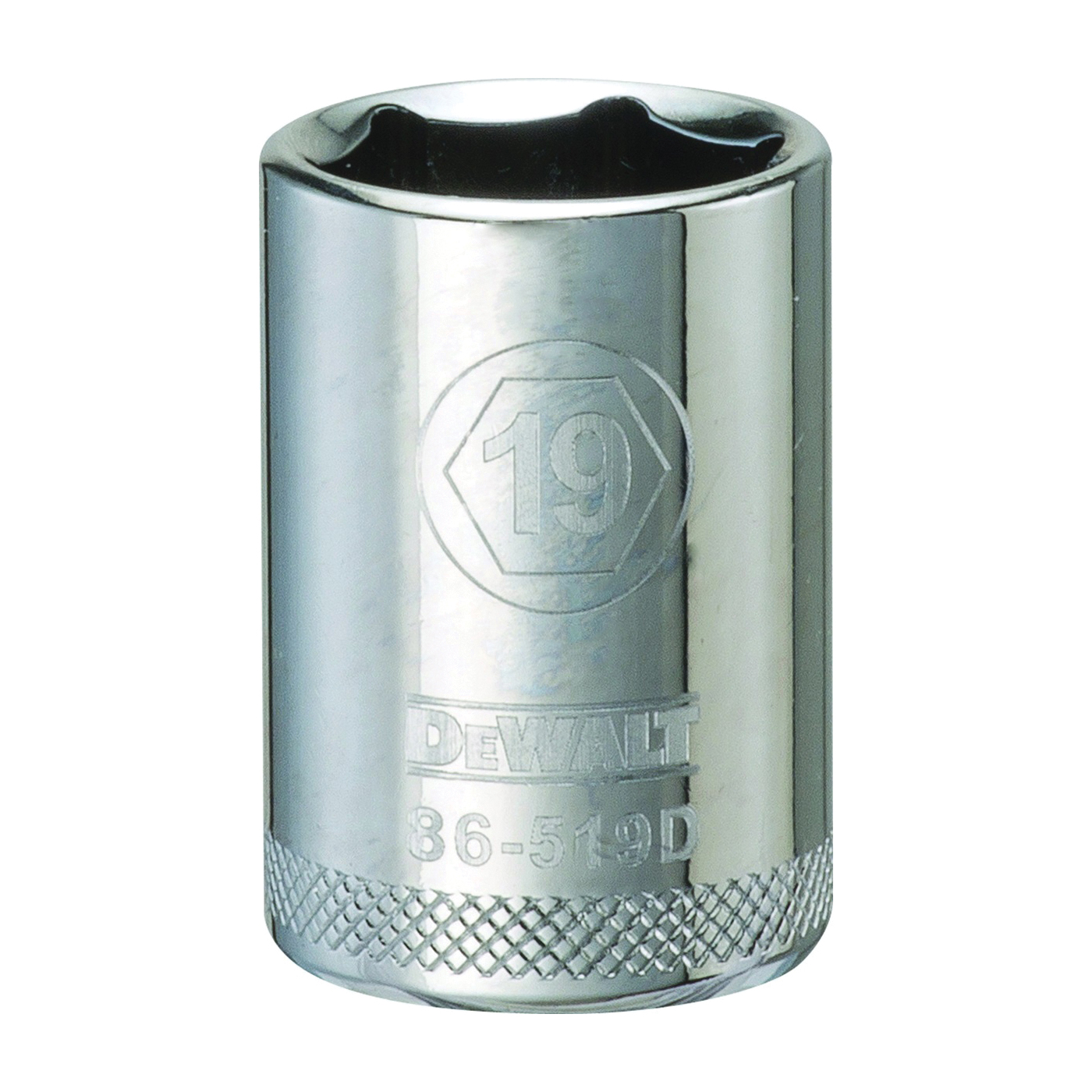 DWMT86519OSP Drive Socket, 19 mm Socket, 1-1/2 in OAL, 1/2 in Drive, 6 -Point, Vanadium Steel, Polished Chrome