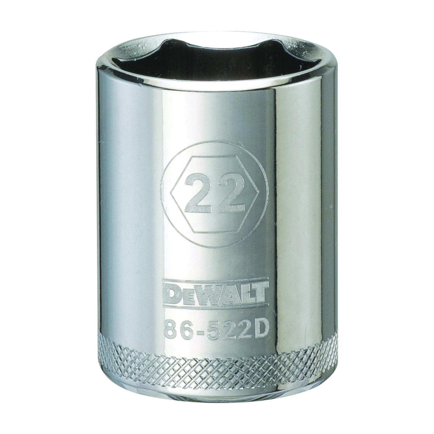 DWMT86522OSP Drive Socket, 22 mm Socket, 1-9/16 in OAL, 1/2 in Drive, 6 -Point, Vanadium Steel, Polished Chrome