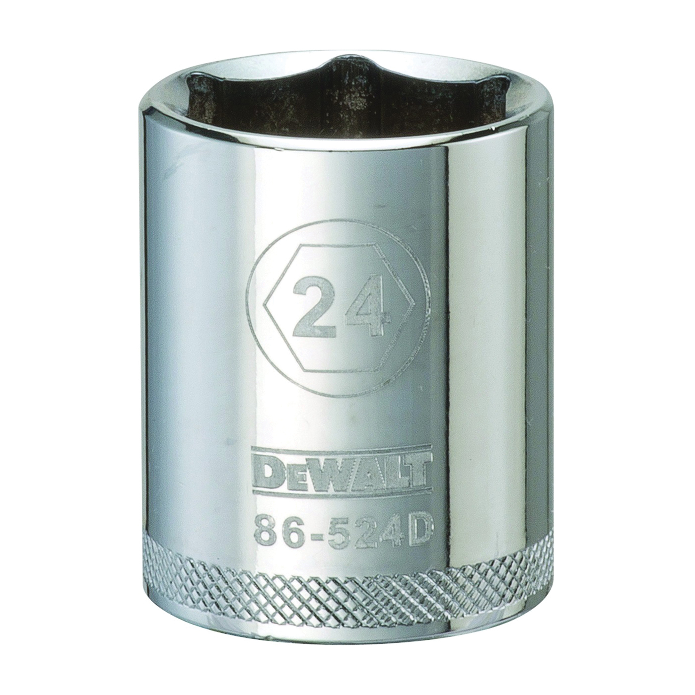 DWMT86524OSP Drive Socket, 24 mm Socket, 1-9/16 in OAL, 1/2 in Drive, 6 -Point, Vanadium Steel, Polished Chrome