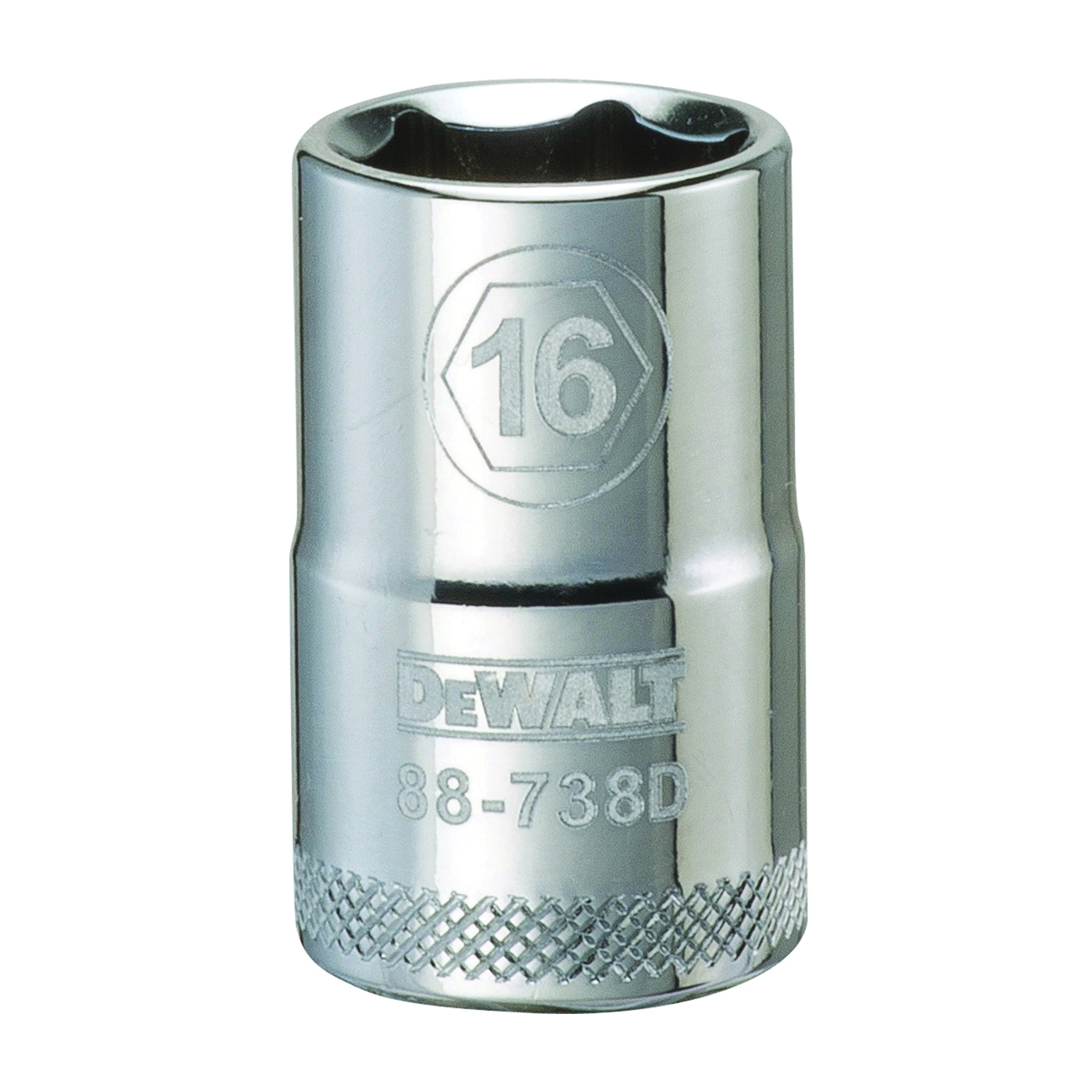 DWMT88738OSP Drive Socket, 16 mm Socket, 1-1/2 in OAL, 1/2 in Drive, 6 -Point, Vanadium Steel, Polished Chrome