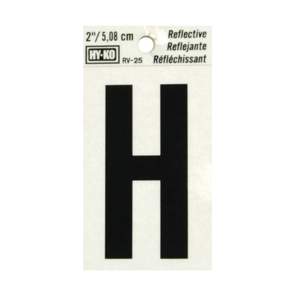 RV-25/H Reflective Letter, Character: H, 2 in H Character, Black Character, Silver Background, Vinyl