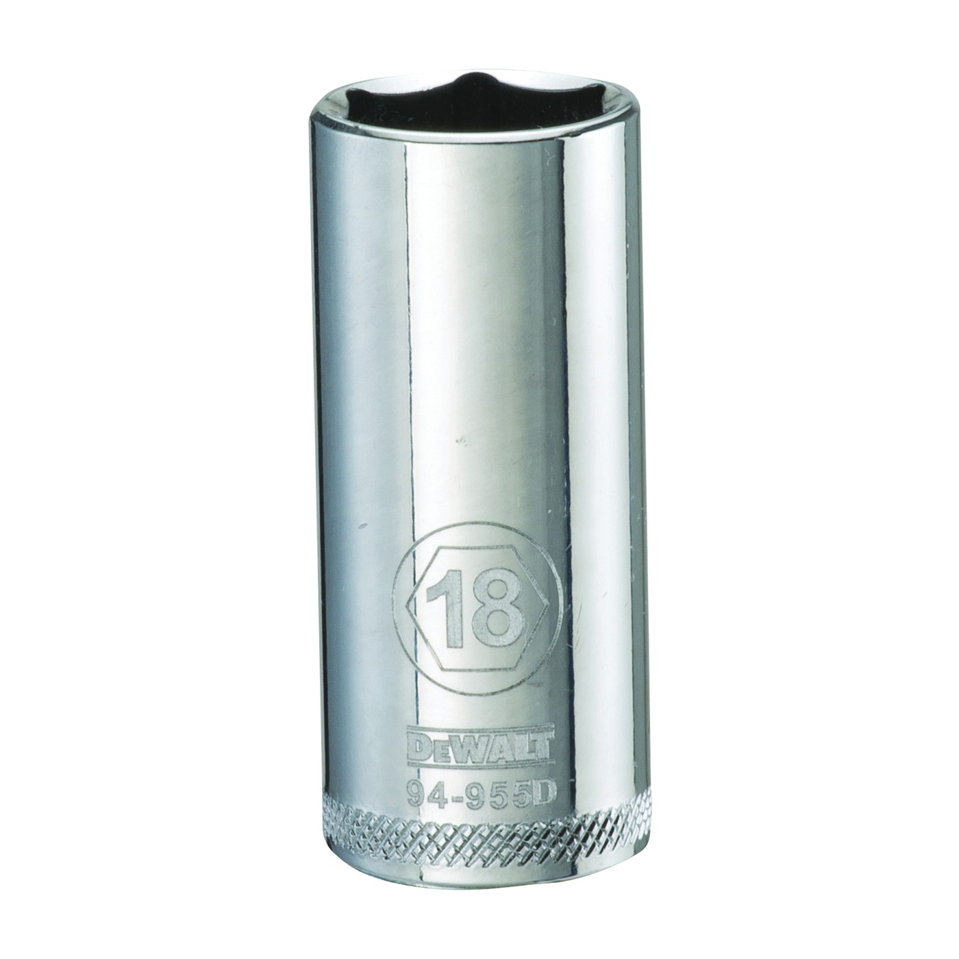 DWMT94955OSP Drive Socket, 18 mm Socket, 3/8 in Drive, 6-Point, Vanadium Steel, Polished Chrome