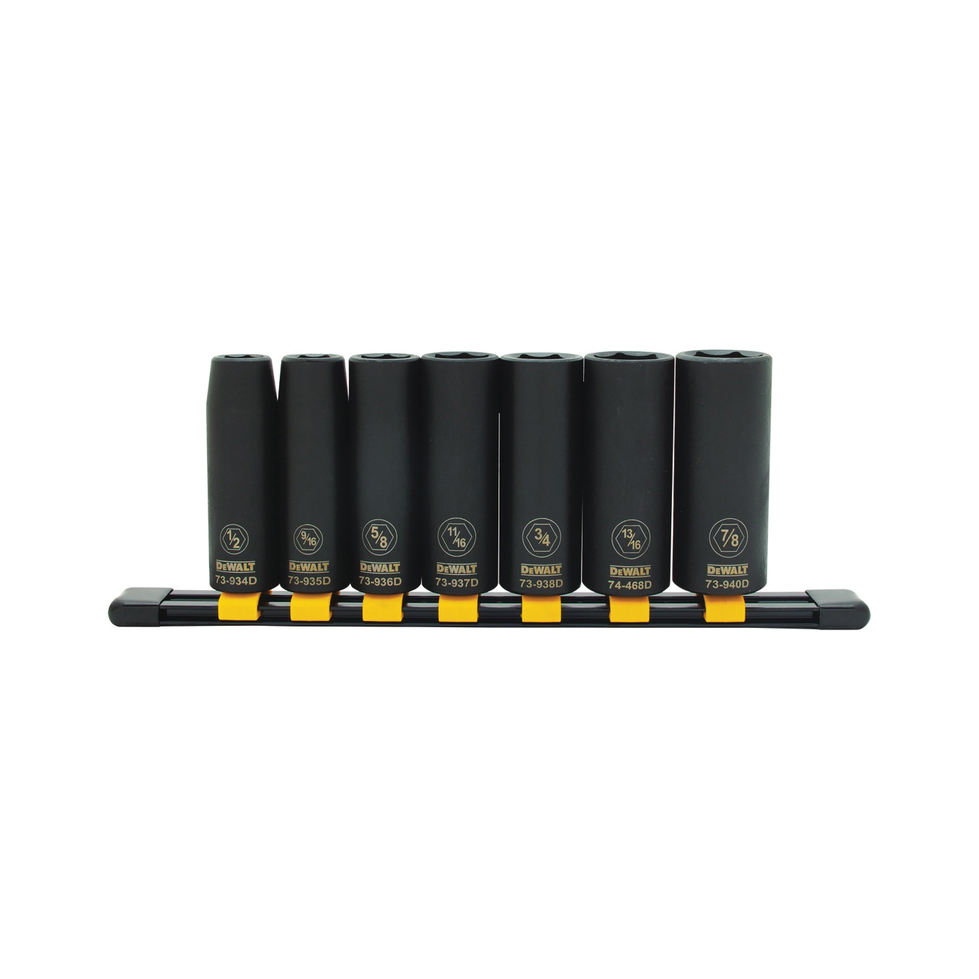 DWMT74448OSP Socket Set, Includes: 1/2 in, 9/16 in, 5/8 in, 11/16 in, 3/4 in, 13/16 in and 7/8 in Sockets