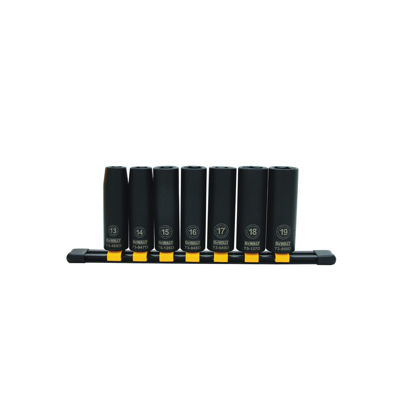 DWMT74449OSP Socket Set, Includes: 13 mm, 14 mm, 15 mm, 16 mm, 17 mm, 18 mm, 19 mm Sockets