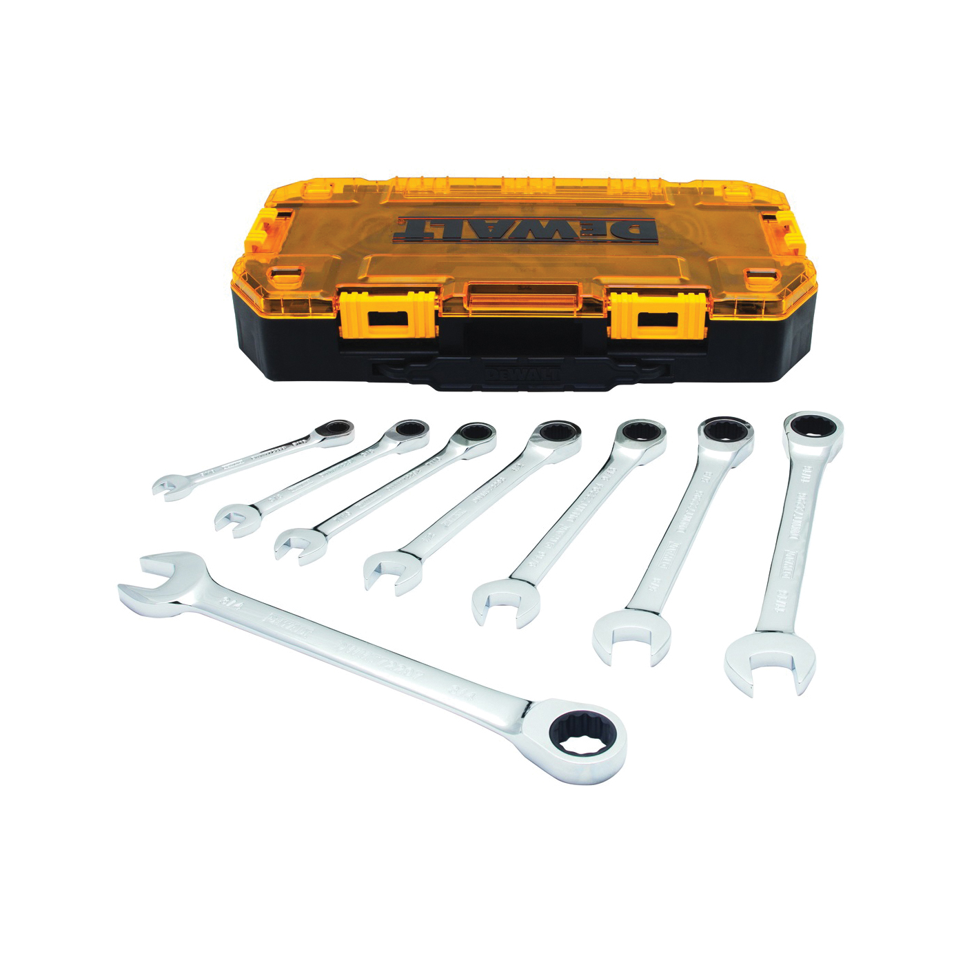 DeWALT DWMT74733 Wrench Set, 8-Piece, Polished Chrome, Specifications: SAE Measurement