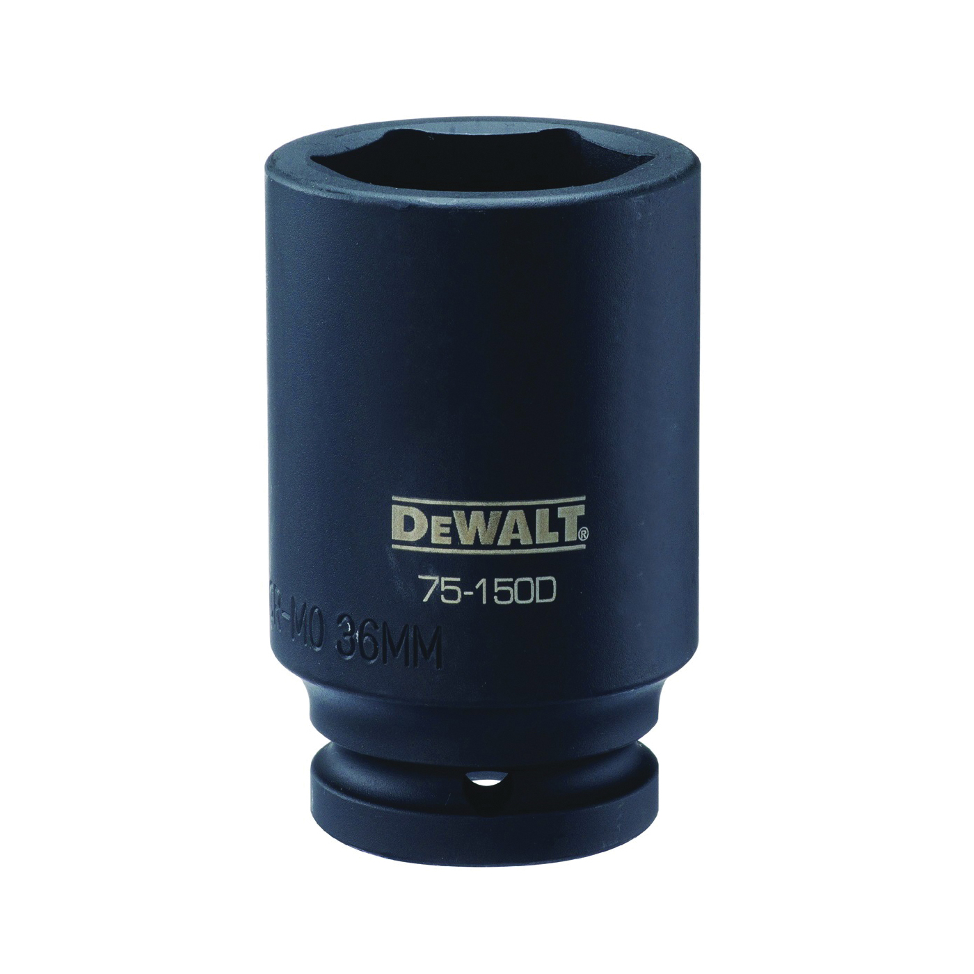 DWMT75150OSP Impact Socket, 36 mm Socket, 7/8 in D Socket, 3/4 in Drive, 6-Point, Steel, Black Oxide, Metric