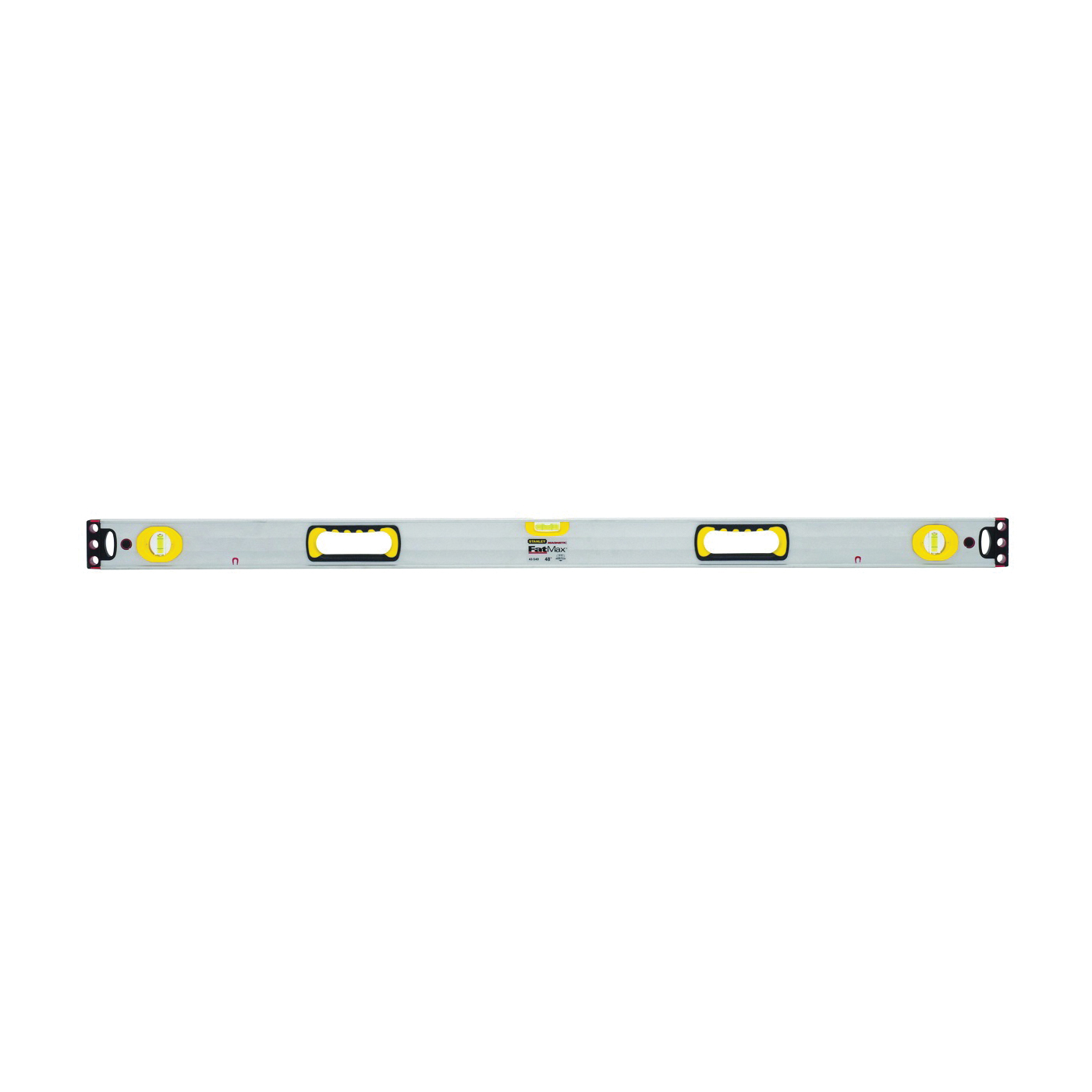 43-549 Box Beam Level, 48 in L, 3-Vial, 2-Hang Hole, Magnetic, Aluminum, Silver/Yellow